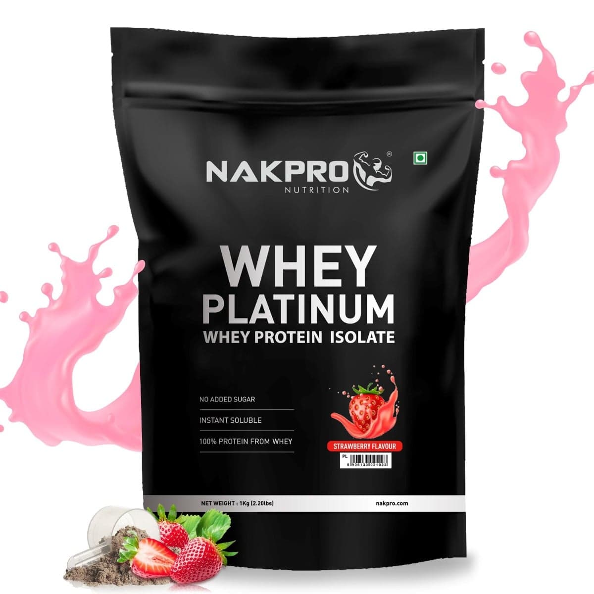 NAKPRO Platinum Whey Protein Isolate 1kg Strawberry | 28g Protein, 6.4g BCAA | Trustified Certified 100% Authentic Supplement Powder & No Adulteration | Low Carbs, Fast Absorbing Whey Protein Powder - Nutrition and Fitness Supplements | Buy online on ZillyBuy