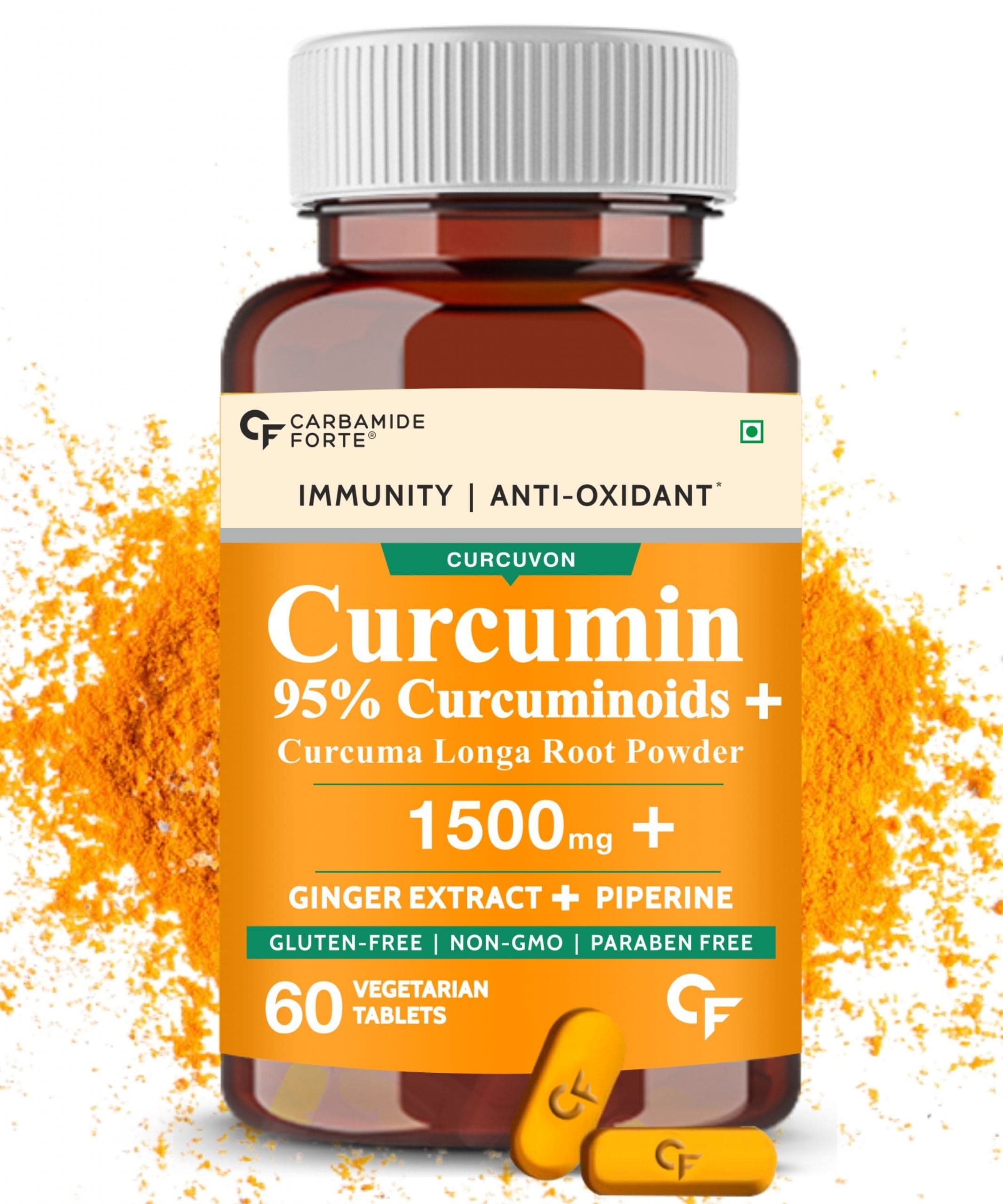 Carbamide Forte Curcumin with Piperine Tablets with 95% Curcuminoids | Immunity Boosters for Adults with Curcuma Longa, Turmeric & Ginger  Carbamide Forte Curcumin Piperine Curcuma Longa Turmeric Powder Ginger | Tablets 90 Veg Tablets | Immunity | Anti-O - Nutrition and Fitness Supplements | Buy online on ZillyBuy