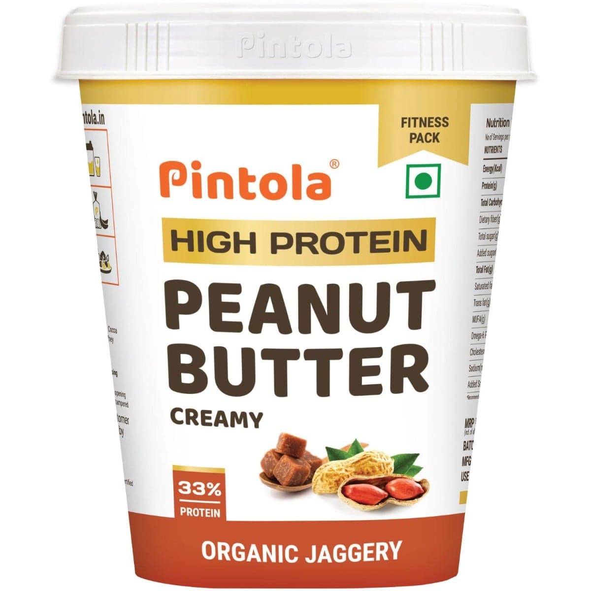 Pintola HIGH Protein Peanut Butter jaggery Made with roasted peanuts, imported Whey protein and organic jaggery| Non GMO, Naturally Gluten Free | Creamy, 1kg