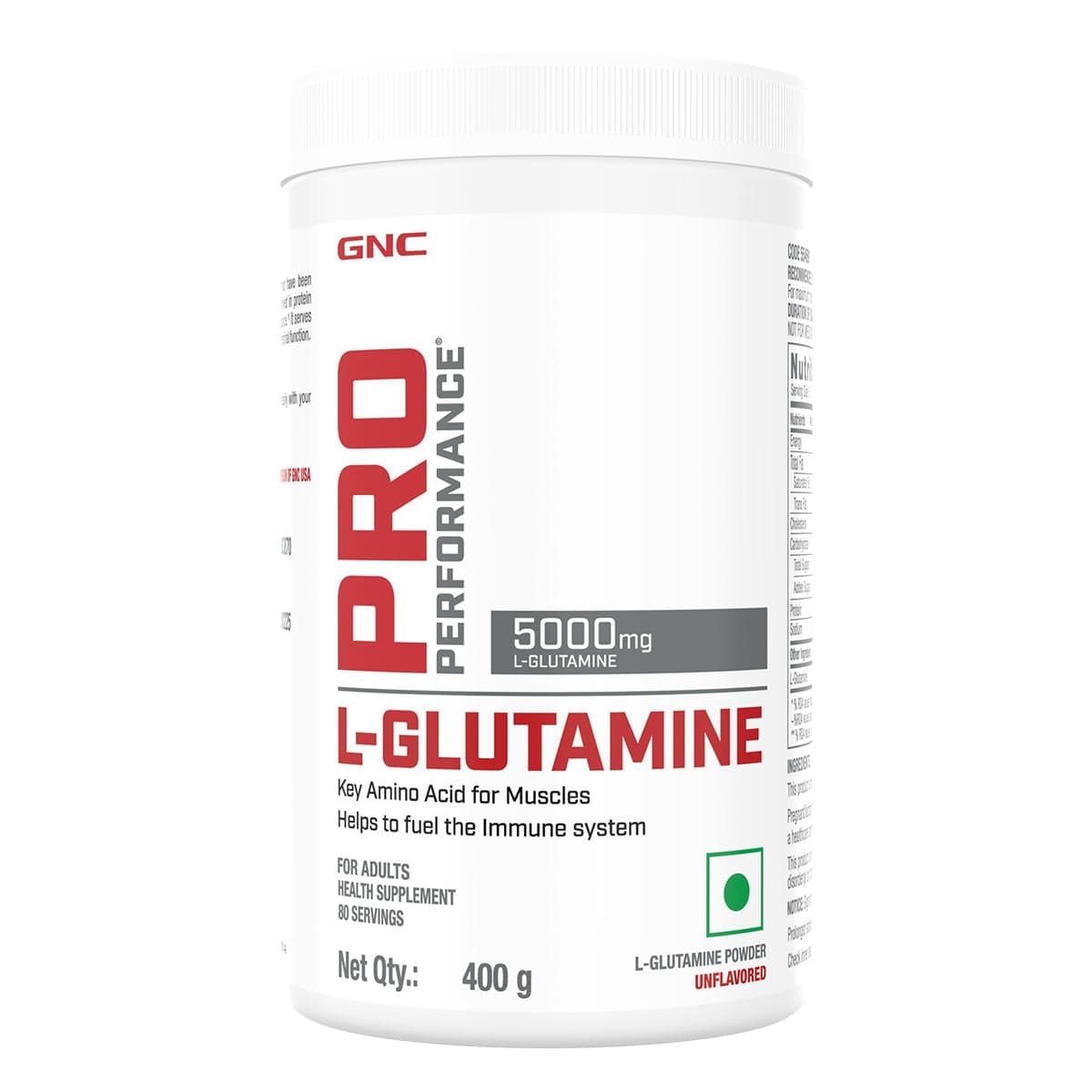 GNC Pro Performance L-Glutamine 5000 mg | Key Amino Acid For Faster Recovery | Boosts Immunity | Supports Intestinal Function | Lactose Free | Zero Gluten | Formulated in USA | Unflavoured | 400 g