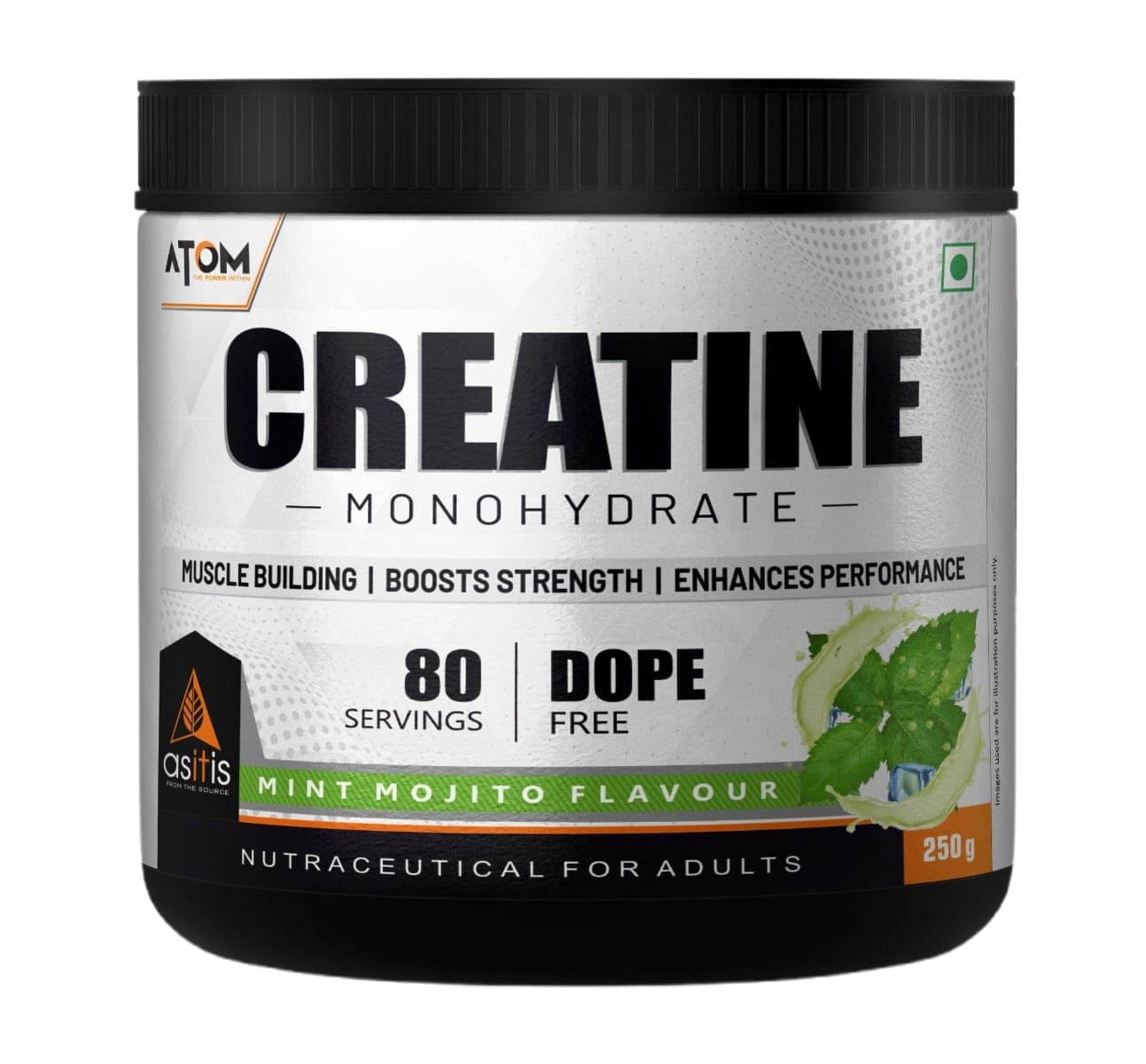 AS-IT-IS ATOM Creatine Monohydrate 250g | Mint Mojito | 80 Servings | Dope Free | Enhances Performance | Promotes Muscle Gains - Nutrition and Fitness Supplements | Buy online on ZillyBuy