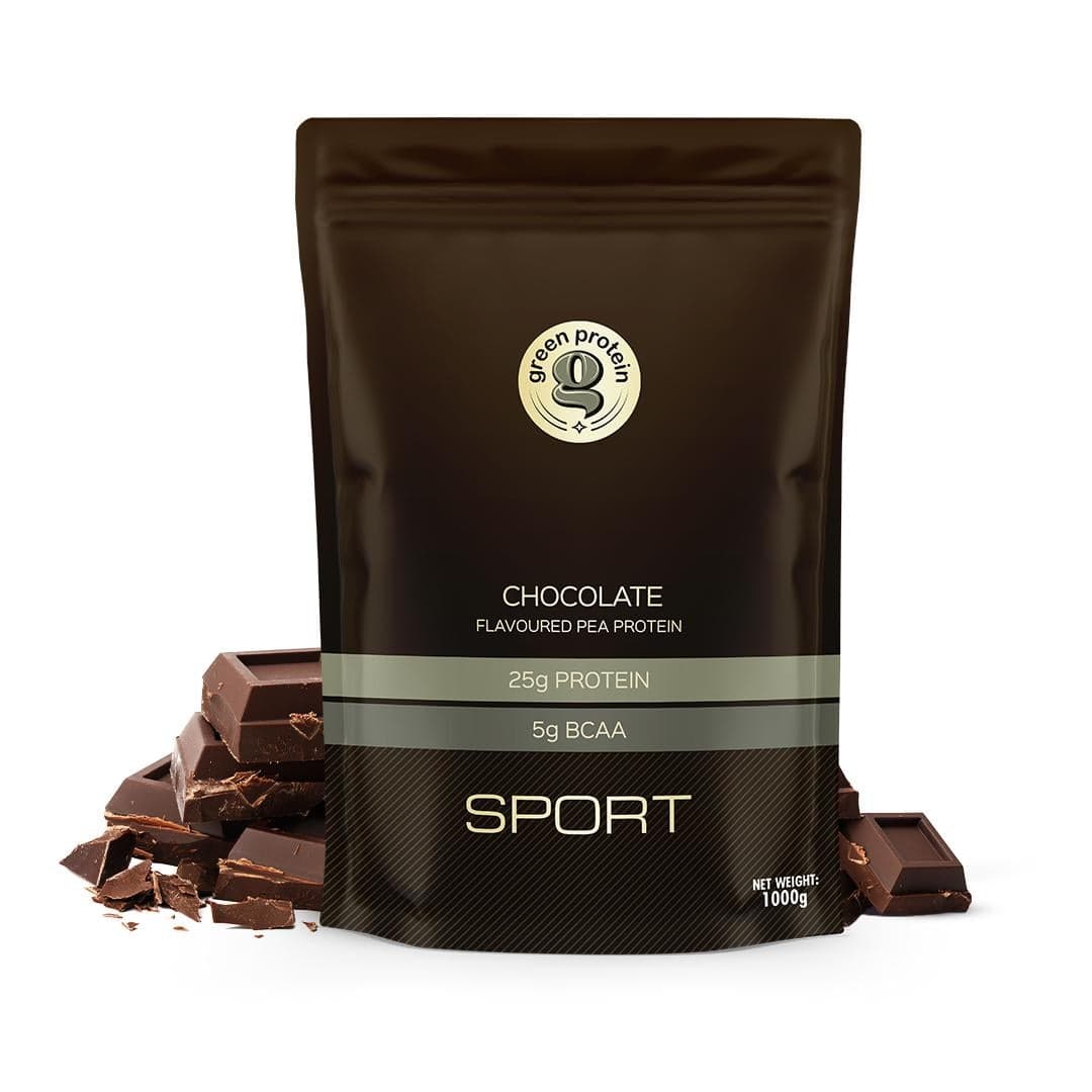 Green Protein Pouch 1kg GREEN PROTEIN Sport Vegan Plant Pea Protein Isolate Powder, 25gm Protein, 5g BCAA Per Serving, No Added Sugar | Soy Free, Dairy Free, Gluten Free, Allergen Free, Chocolate Flavor, 1kg