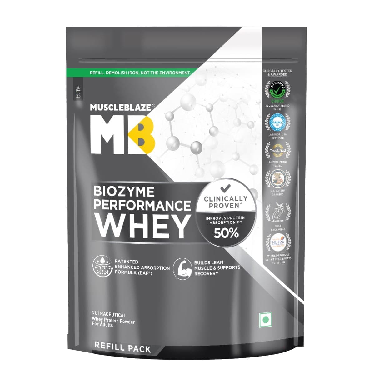 MuscleBlaze Biozyme Performance Raw Whey Protein | Clinically Tested 50% Higher Protein Absorption | Informed Choice UK, Labdoor USA Certified & US Patent Filed EAF (Unflavoured, 1 kg / 2.2 lb) - Nutrition and Fitness Supplements | Buy online on ZillyBuy