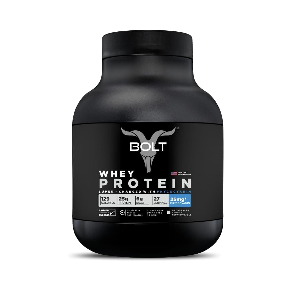 Bolt Whey Protein Powder 100% USA Made Whey Protein 2 lb, 907g with PHYCOCYANIN for Quick Muscle Recovery, Vegetarian Bolt Whey Protein 2.26Kg | Saffron Pistachio | 69 Servings | 25G Protein | 25Mg Phycocyanin | Improves Performance | Faster Recovery | M - Nutrition and Fitness Supplements | Buy online on ZillyBuy