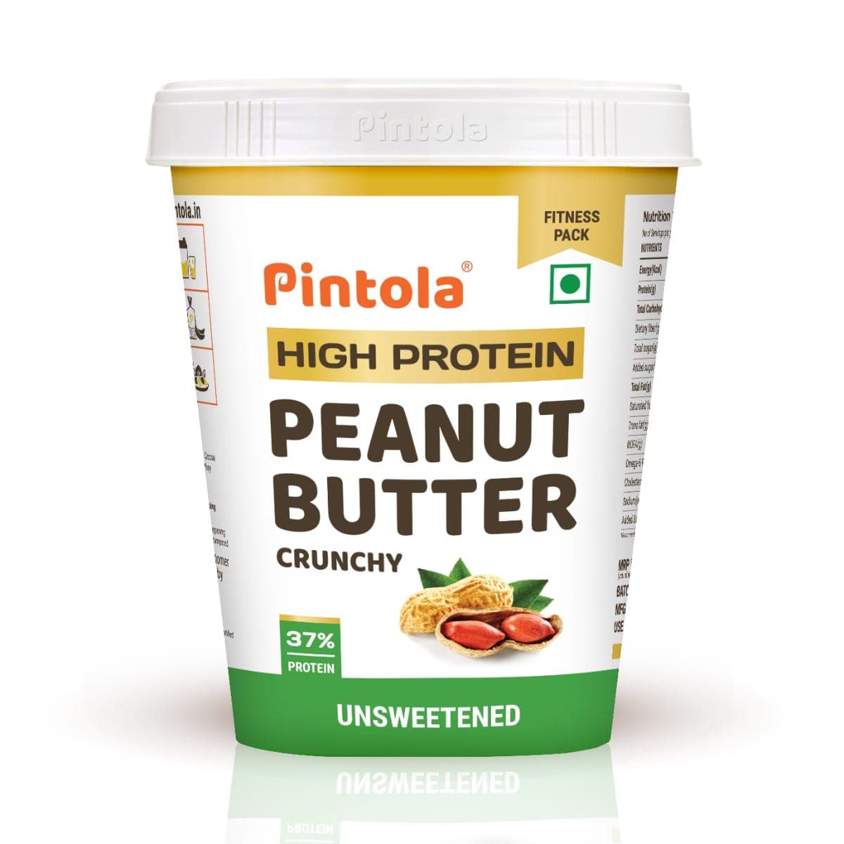 Pintola All Natural High Protein Peanut Butter Made With 100% Roasted Peanuts | High In Fiber, Naturally Gluten-Free, No Added Sugar | Unsweetened, Crunchy, 1kg