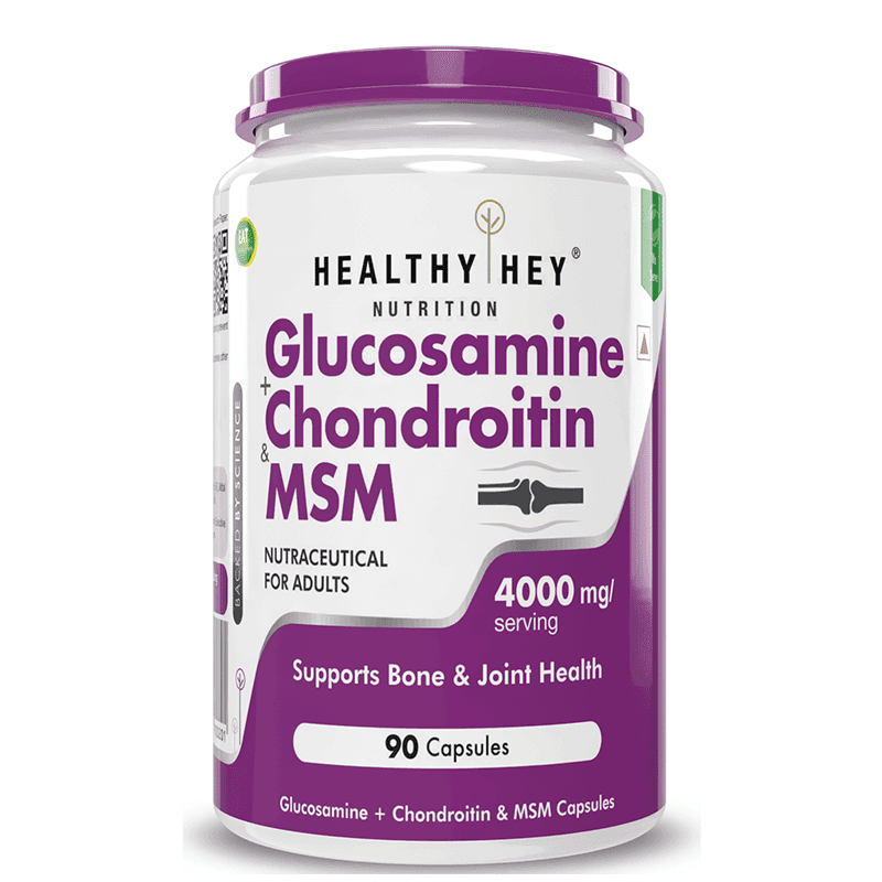 HealthyHey Nutrition Double Strength Glucosamine Chondroitin and MSM for Cartilage; Joint and Bone; 90 Capsules (2000 mg) - Nutrition and Fitness Supplements | Buy online on ZillyBuy