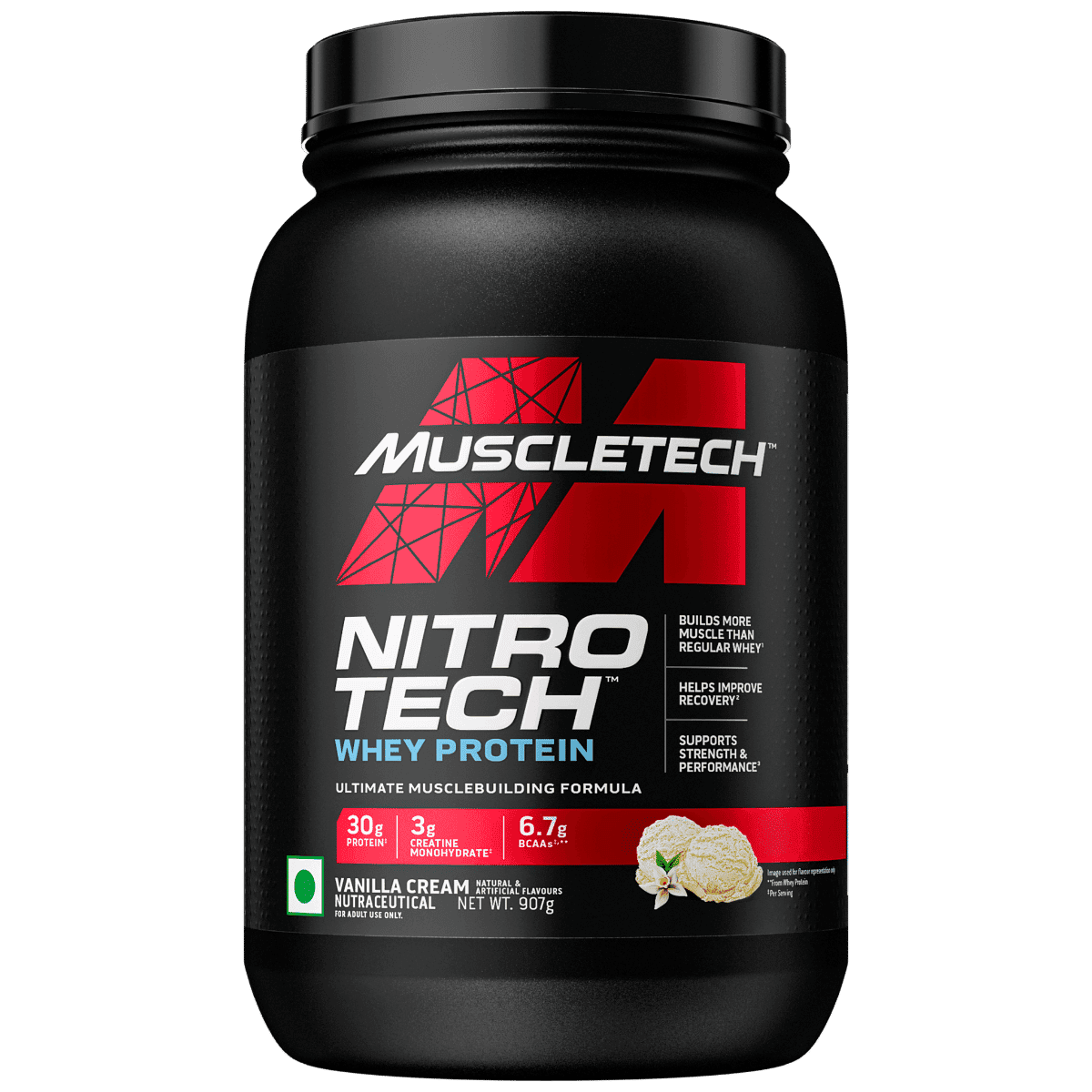 MuscleTech Nitrotech Whey Protein 907g | 20 Serving | 30g Protein | Vanilla Cream Flavour | Muscle | Recovery | Strength - Nutrition and Fitness Supplements | Buy online on ZillyBuy
