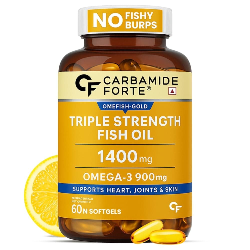 Carbamide Forte Triple Strength Fish Oil 1400mg with Omega 3 900mg for Men & Women Carbamide Forte Triple Strength Fish Oil + Omega 900mg | 60 Capsules | Heart | Joints | Skin | Men & Women - Nutrition and Fitness Supplements | Buy online on ZillyBuy