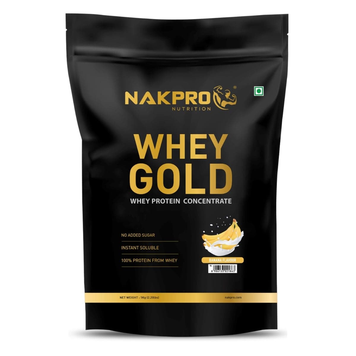 NAKPRO Gold Whey Protein Concentrate 1kg | 25.5g Protein, 5.6g BCAA | Trustified Certified 100% Authentic Supplement Powder & No Adulteration | Fast Absorbing Whey Protein Powder NAKPRO Gold Whey Protein Concentrate 1kg Banana | 25.5g Protein, 5.6g BCAA - Nutrition and Fitness Supplements | Buy online on ZillyBuy