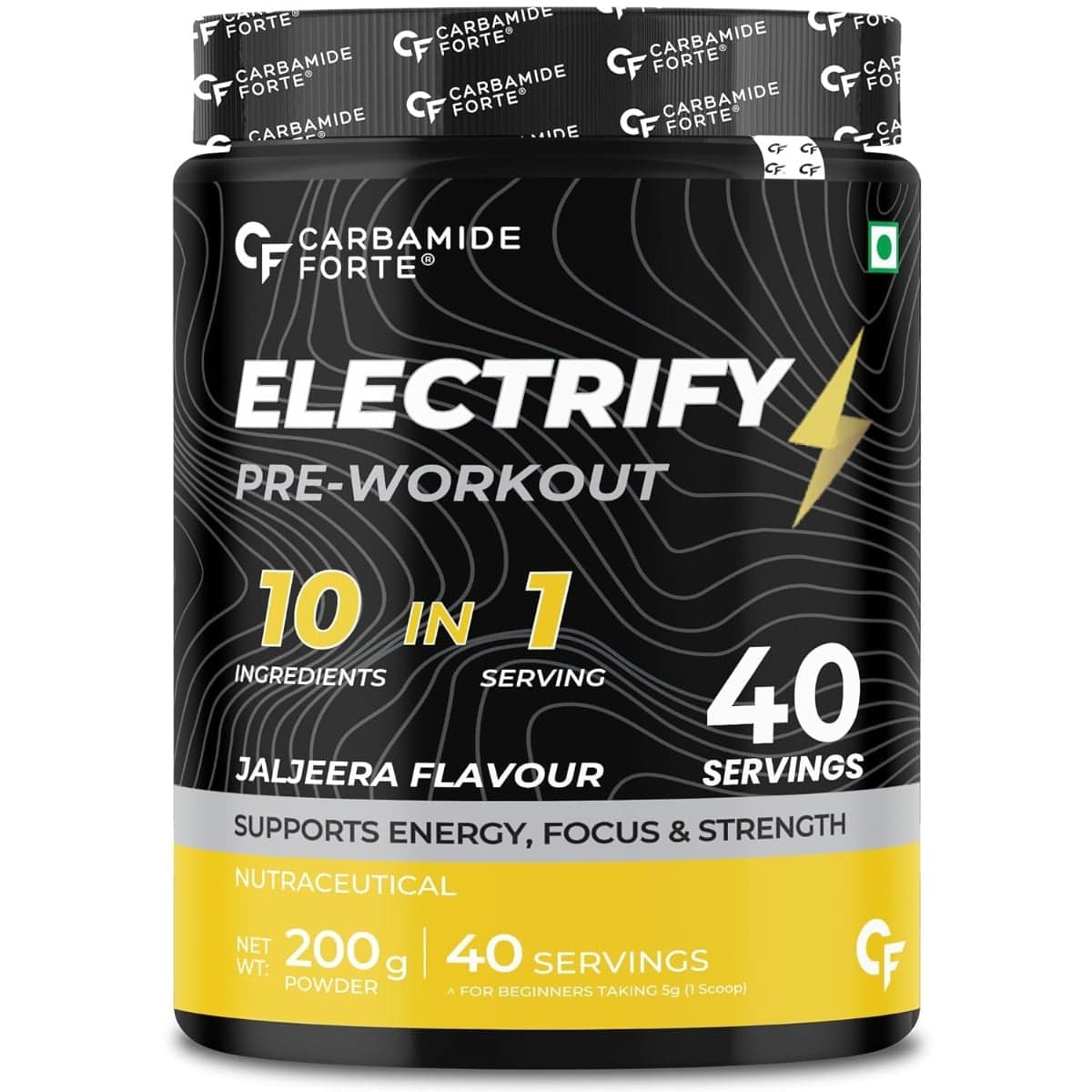 Carbamide Forte Pre-Workout Powder for Energy, Focus & Strength - 40 Servings - Jaljeera Flavour- 200g - Nutrition and Fitness Supplements | Buy online on ZillyBuy