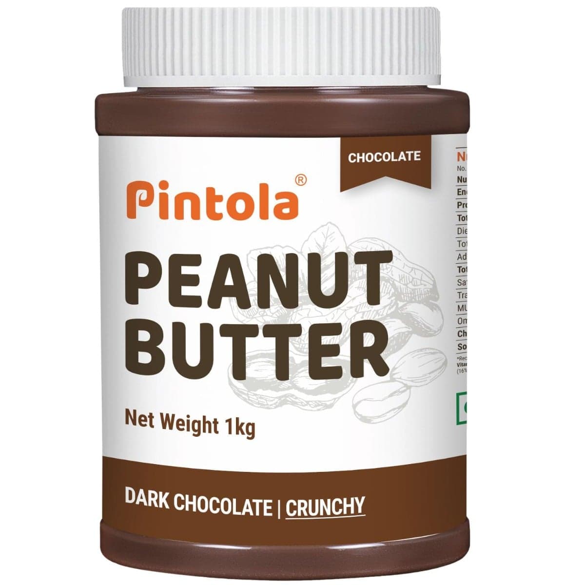 Pintola Choco Spread Peanut Butter Made with premium quality peanuts & blended with rich dark chocolate | Non GMO, Naturally Gluten Free, Zero Cholesterol | Crunchy, 1kg