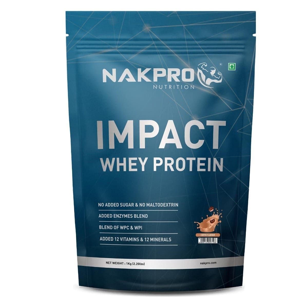 NAKPRO Impact Whey Protein 1kg | Isolate & Concentrate | 24g Protein & 4.9g BCAA | With Digestive Enzymes for better Absorption | NABL Lab Tested 100% Authentic Supplement Powder - Coffee Flavour - Nutrition and Fitness Supplements | Buy online on ZillyBuy