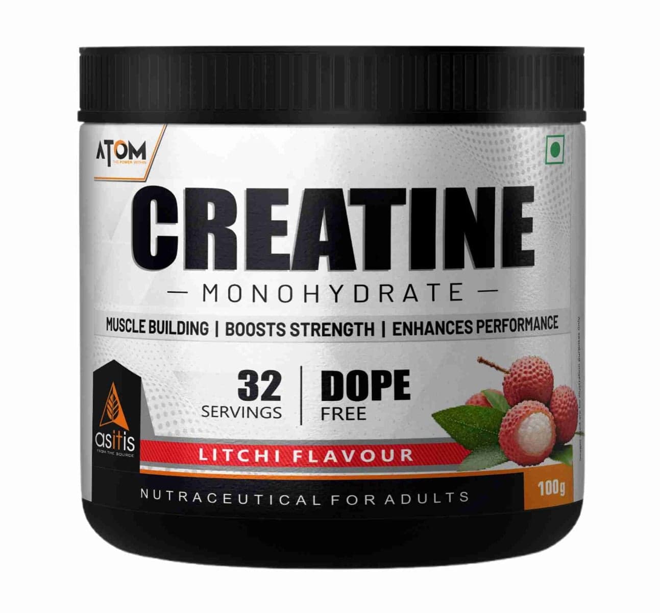 AS-T-IS Nutrition ATOM Creatine Monohydrate Powder 100G 32 Servings Litchi AS-T-IS Nutrition ATOM Creatine Monohydrate Powder 100G-32 Servings | Dope Free | Enhances Performance | Promotes Muscle Gains | Litchi - Nutrition and Fitness Supplements | Buy online on ZillyBuy