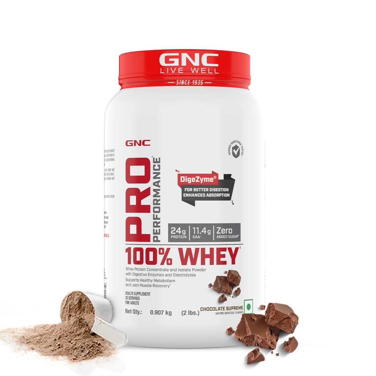 GNC Pro Performance 100% Whey Protein Powder | Boosts Strength & Endurance | Builds Lean Muscles | Fastens Muscle Recovery | Formulated In USA | 24g Protein | 5.5g BCAA | Chocolate Supreme | 2 lbs