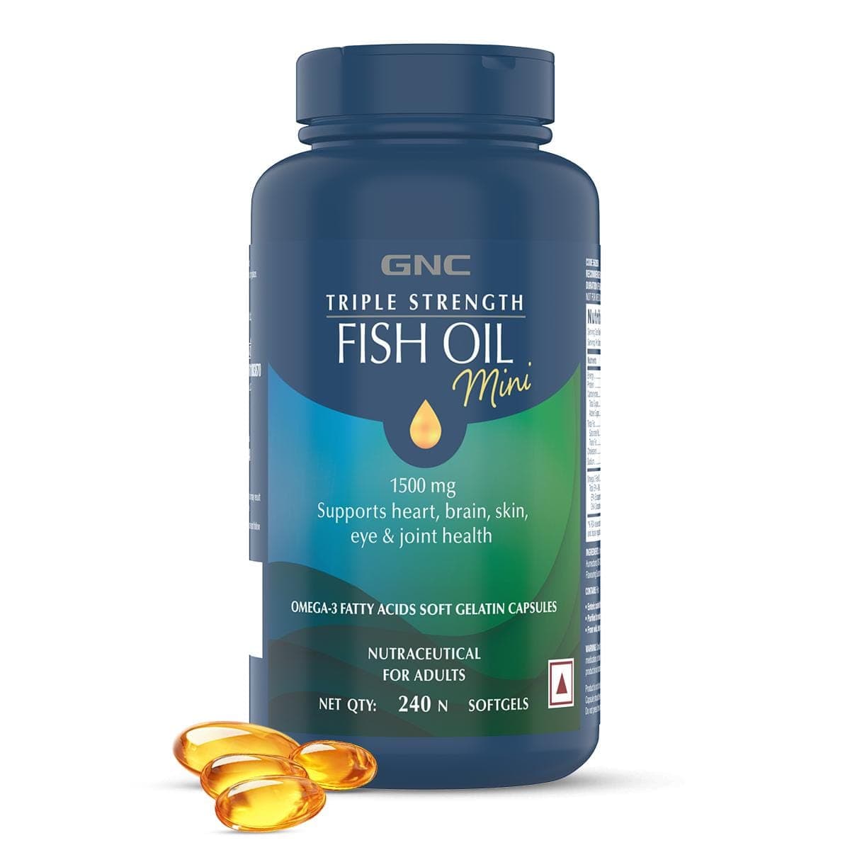 GNC Triple Strength Fish Oil Mini Omega 3 Capsules for Men & Women | 900mg EPA & DHA | Improves Memory | Protects Vision | No Fishy Aftertaste | Supports Family Health | USA Formulated | 240 Softgels