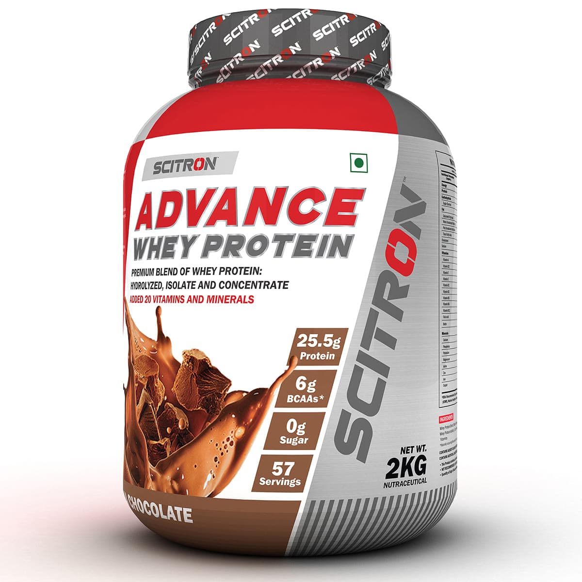 Scitron Advance Whey 2KG- Milk Chocolate (57 Servings | 25.5G Protein | 5g BCAA | 0g Sugar| 20 Vitamins and Minerals | Labdoor Tested | Certified by Eurofins Lab and Informed Choice USA | Muscle Building & Recovery Protein Powder) - Nutrition and Fitness Supplements | Buy online on ZillyBuy