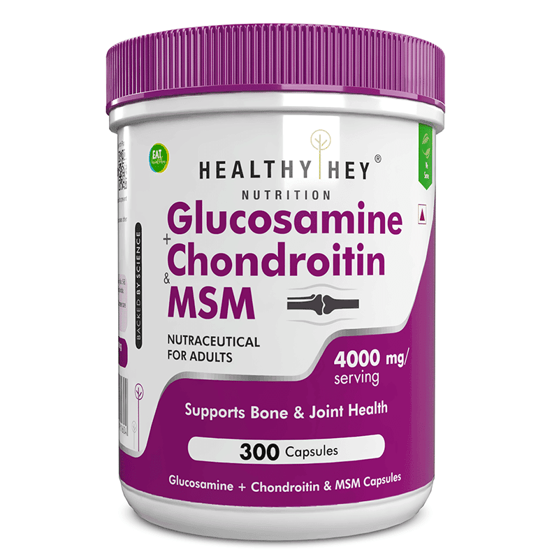 HealthyHey Nutrition Double Strength Glucosamine Chondroitin and MSM for Cartilage; Joint and Bone  300 Capsule - Nutrition and Fitness Supplements | Buy online on ZillyBuy