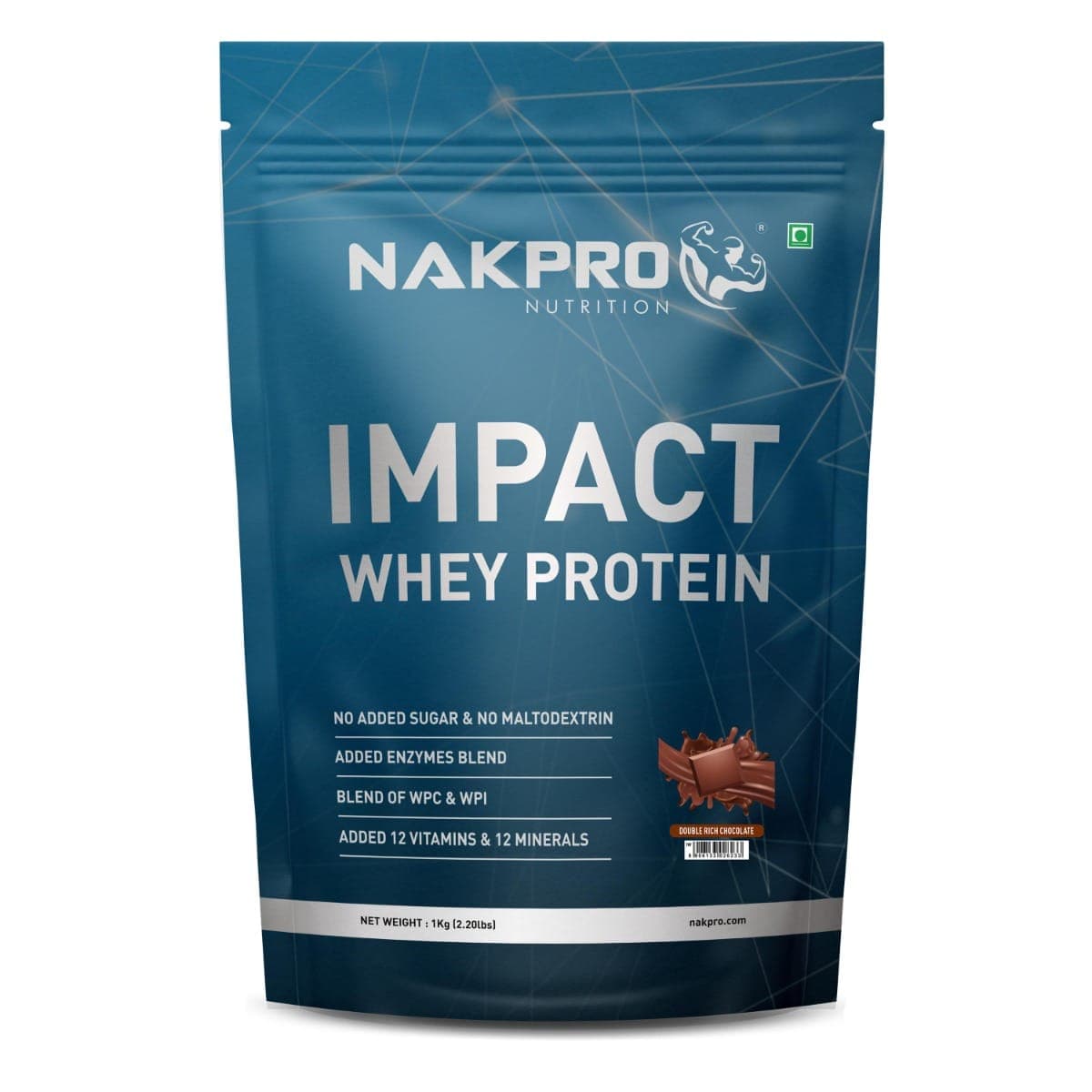 NAKPRO Impact Whey Protein 1kg | Isolate & Concentrate | 24g Protein & 4.9g BCAA | With Digestive Enzymes for better Absorption | NABL Lab Tested 100% Authentic Supplement Powder - Double Rich Chocolate Flavour - Nutrition and Fitness Supplements | Buy online on ZillyBuy