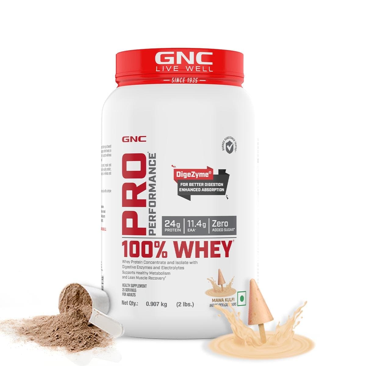 GNC Pro Performance 100% Whey Protein Powder 2lbs | 24g Protein | Mawa Kulfi |Boosts Strength & Endurance | Builds Lean Muscles | Fastens Muscle Recovery