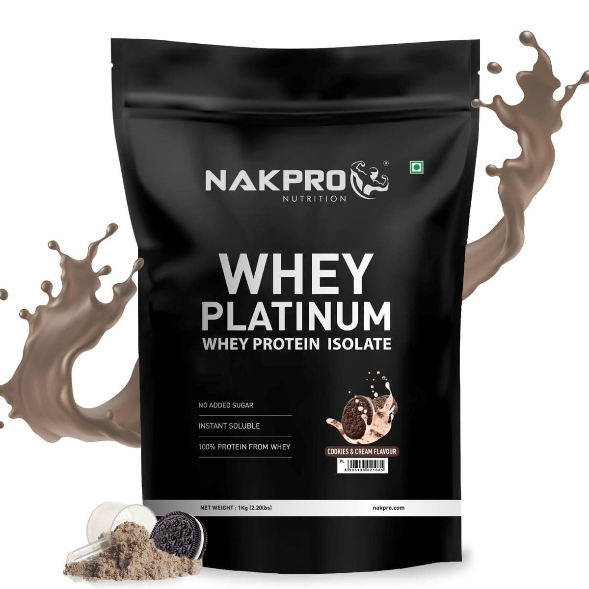 NAKPRO Platinum Whey Protein Isolate 1kg Cookies & Cream | 28g Protein, 6.4g BCAA | Trustified Certified 100% Authentic Supplement Powder & No Adulteration | Low Carbs, Fast Absorbing Whey Protein Powder - Nutrition and Fitness Supplements | Buy online on ZillyBuy