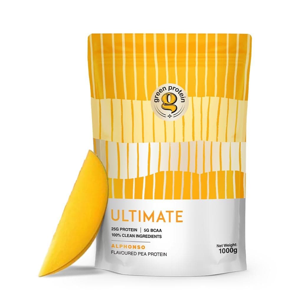 Green Protein Ultimate 1kg GREEN PROTEIN Ultimate Vegan Plant Pea Protein Isolate Powder 25gm Protein, 5g BCAA Per Serving, No Added Sugar | Only Natural Colours and Flavours, Fortified with 17 Vitamins & Minerals | Alphonso Flavor (1kg) - Nutrition and Fitness Supplements | Buy online on ZillyBuy