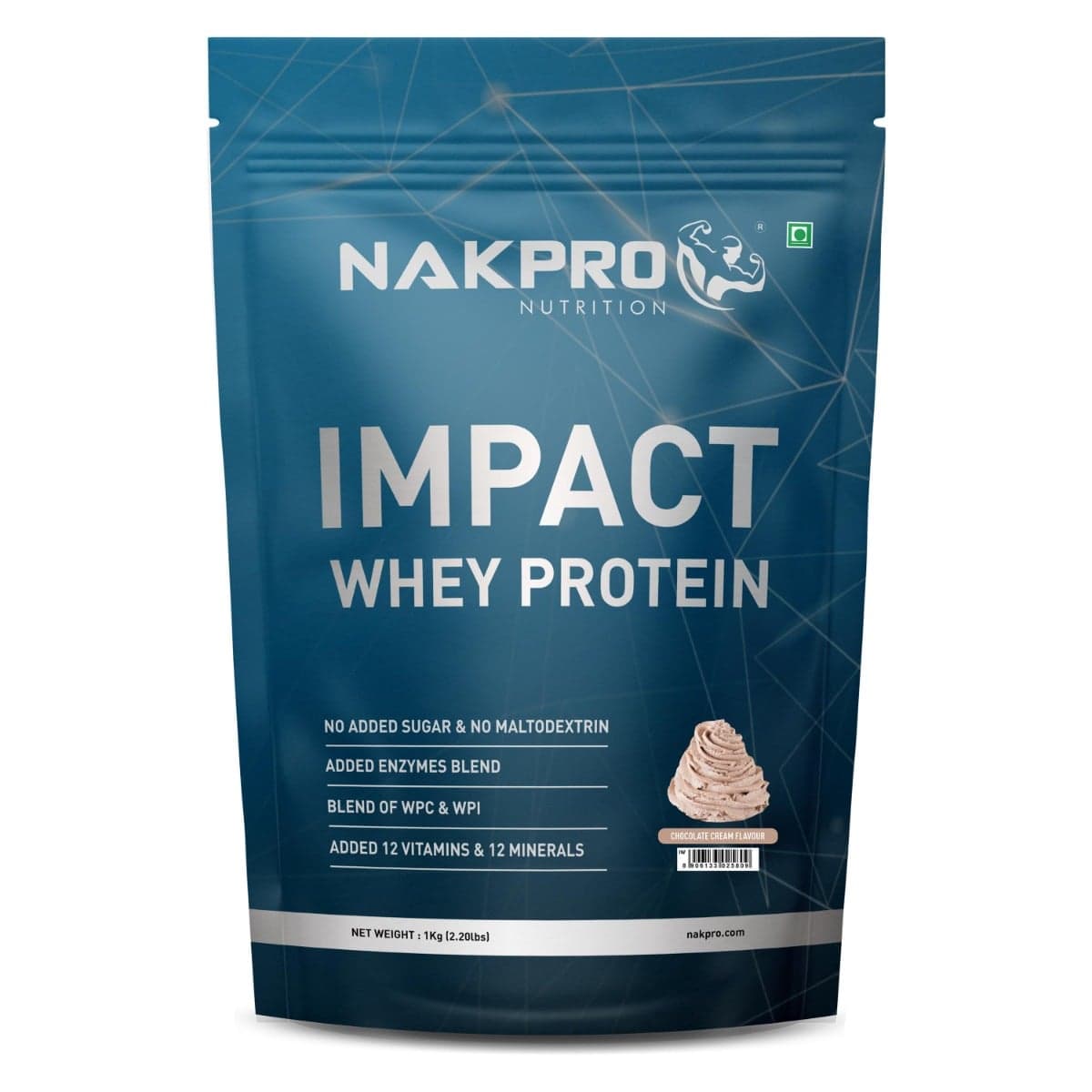 NAKPRO Impact Whey Protein 1kg | Isolate & Concentrate | 24g Protein & 4.9g BCAA | With Digestive Enzymes for better Absorption | NABL Lab Tested 100% Authentic Supplement Powder - Chocolate Cream Flavour - Nutrition and Fitness Supplements | Buy online on ZillyBuy