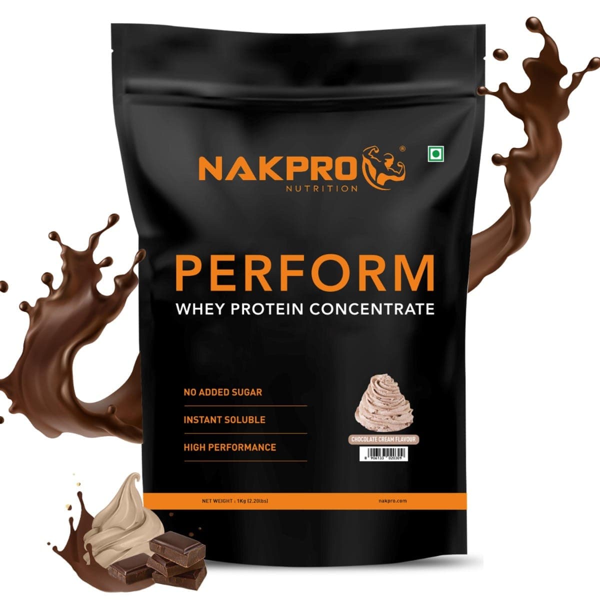 NAKPRO Perform Whey Protein Concentrate 1kg Chocolate Cream | 24g Protein, 5.3g BCAA | Trustified Certified 100% Authentic Supplement Powder &amp; No Adulteration | Fast Absorbing Whey Protein Powder NAKPRO Perform Whey Protein Concentrate 1kg Chocolate - Nutrition and Fitness Supplements | Buy online on ZillyBuy