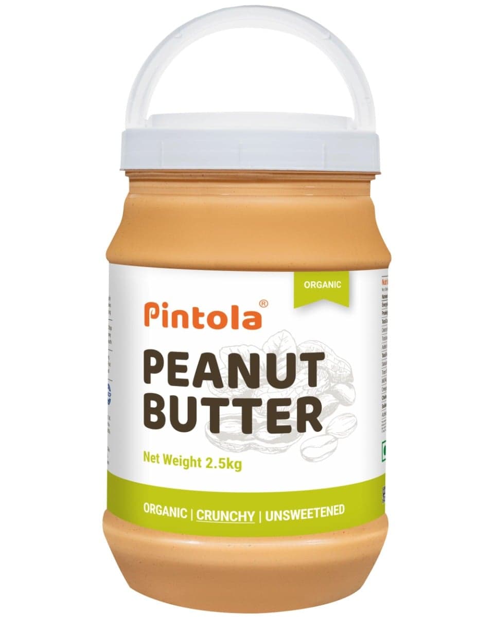 Pintola Organic Peanut Butter High in protein & fiber | Naturally Gluten-Free, Zero Added Sugar, Zero Cholestrol |Unsweetened, Crunchy, 2.5kg
