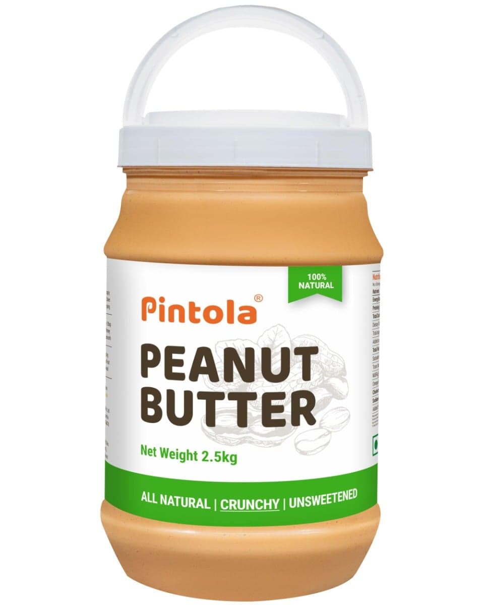 Pintola All Natural Peanut Butter | Rich in Fiber, 30g Protein | Non GMO, Naturally Gluten Free, Cholesterol Free | Unsweetened, Crunchy, 2.5kg