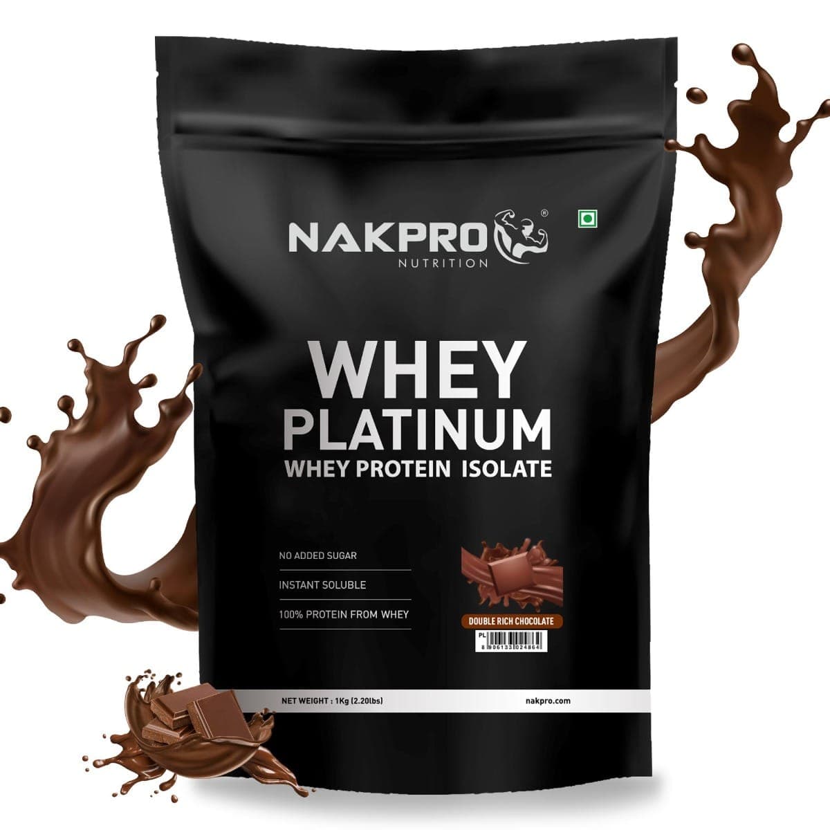 NAKPRO Platinum Whey Protein Isolate 1kg Double Rich Chocolate | 28g Protein, 6.4g BCAA | Trustified Certified 100% Authentic Supplement Powder &amp; No Adulteration | Low Carbs, Fast Absorbing Whey Protein Powder NAKPRO Platinum Whey Protein Isolate 1kg - Nutrition and Fitness Supplements | Buy online on ZillyBuy