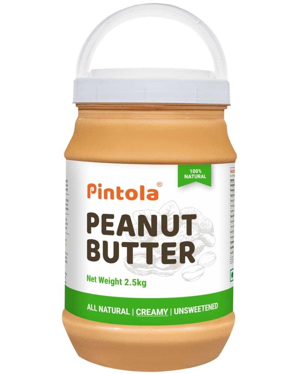 Pintola All Natural Peanut Butter | Rich in Fiber, 30g Protein | Non GMO, Naturally Gluten Free, Cholesterol Free | Unsweetened, Creamy, 2.5kg