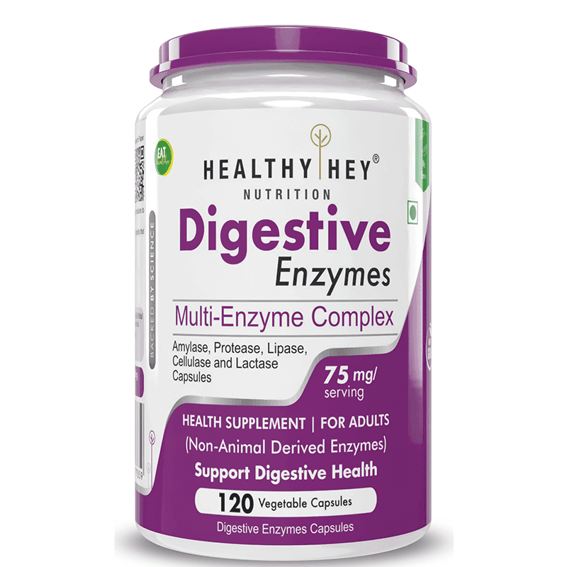 HealthyHey Nutrition Digestive Enzyme - Multi-Enzyme Complex - 75mg - Support Digestive Health - 120 Vegetable Capsules