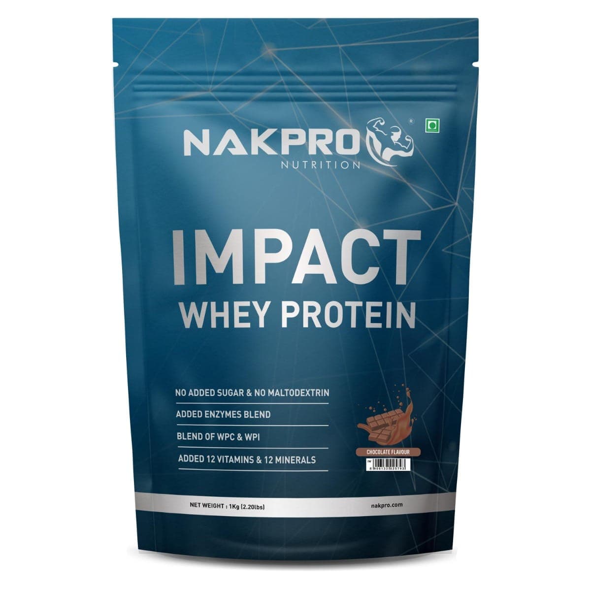 NAKPRO Impact Whey Protein 1kg | Isolate & Concentrate | 24g Protein & 4.9g BCAA | With Digestive Enzymes for better Absorption | NABL Lab Tested 100% Authentic Supplement Powder - Chocolate Flavour - Nutrition and Fitness Supplements | Buy online on ZillyBuy
