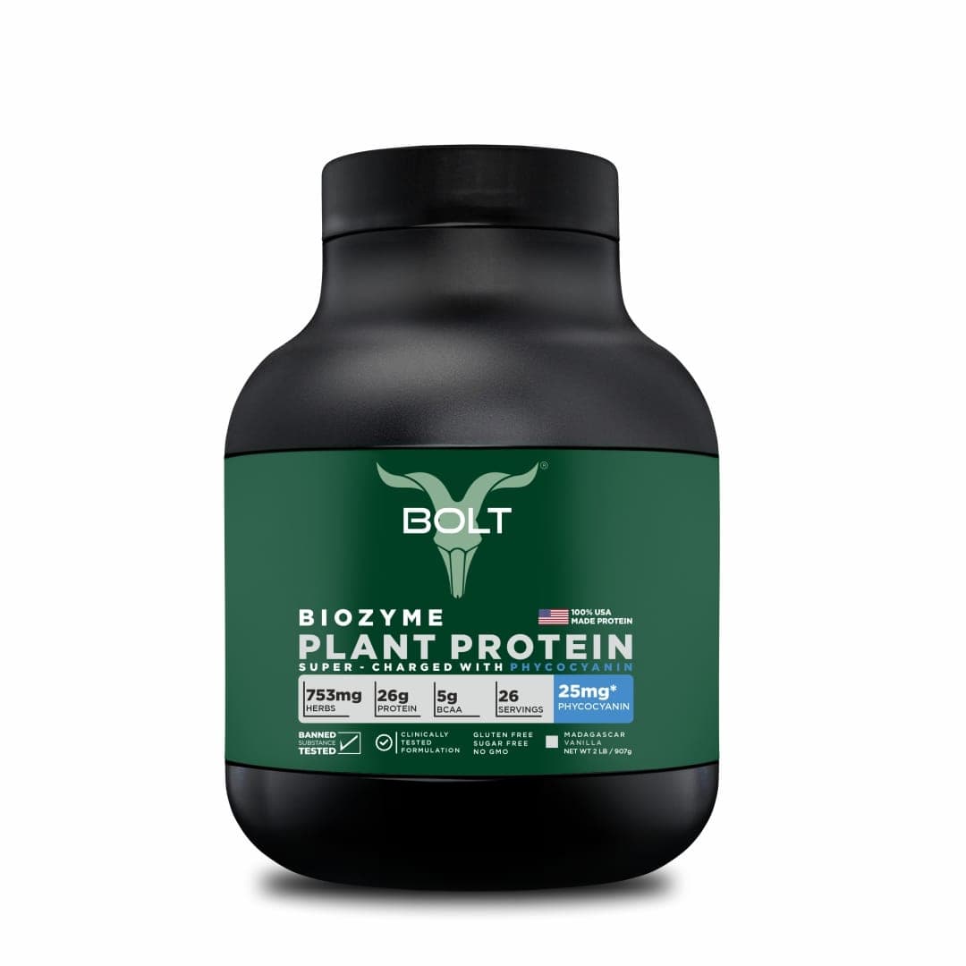 Bolt Biozyme Plant Protein 907g | Madagascar Vanilla | 26 Servings | 26g Protein | 25mg Phycocyanin | Quick muscle recovery | Lean muscle growth