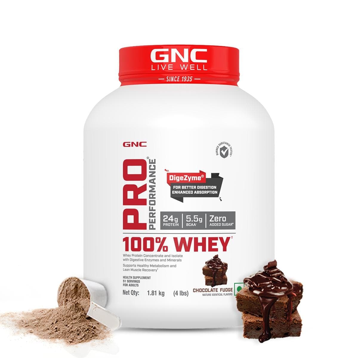 GNC Pro Performance 100% Whey Protein Powder 4lbs | 51 Servings | 24g Protein | Chocolate Fudge | Boosts Strength &amp; Endurance | Builds Lean Muscles GNC Pro Performance 100% Whey Protein Powder 4lbs | 51 Servings | 24g Protein | Chocolate Fudge | Boos