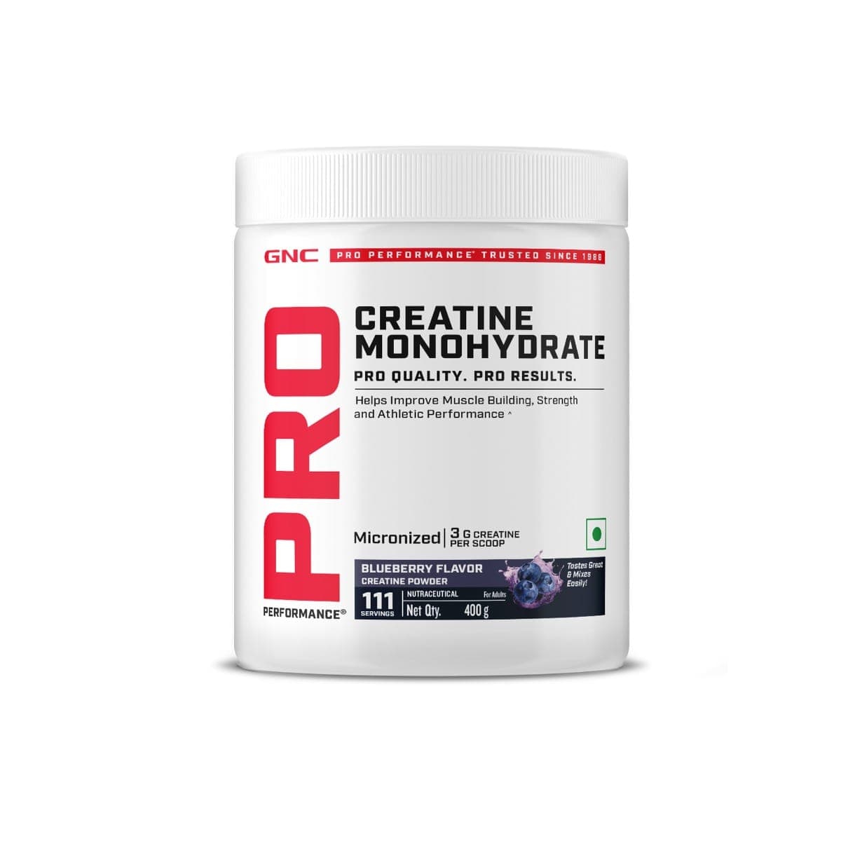 GNC Pro Performance Creatine Monohydrate | 400 gm | Boosts Athletic Performance | Micronized &amp; Instantized | Fuels Muscles | Provides Energy Support for Heavy Workout | Blueberry GNC Pro Performance Creatine Monohydrate | 400 gm | Boosts Athletic Per