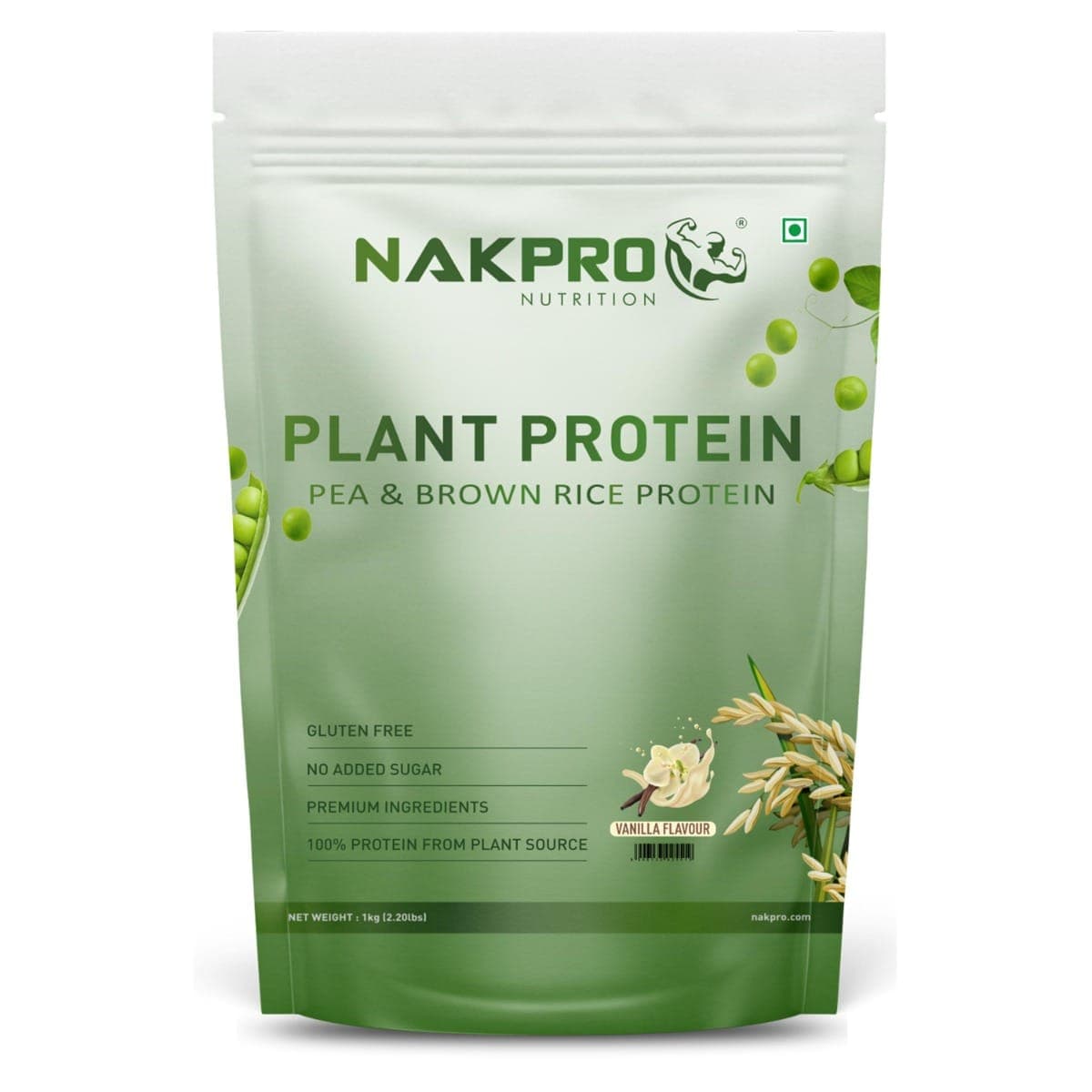 NAKPRO Vegan Plant Protein Powder (Pea Protein & Brown Rice Protein), Vanilla - 1kg | 25.2g Protein, 4.9g BCAA | Easy To Digest | All Essential Amino Acids for Muscle Gain and Recovery - Nutrition and Fitness Supplements | Buy online on ZillyBuy