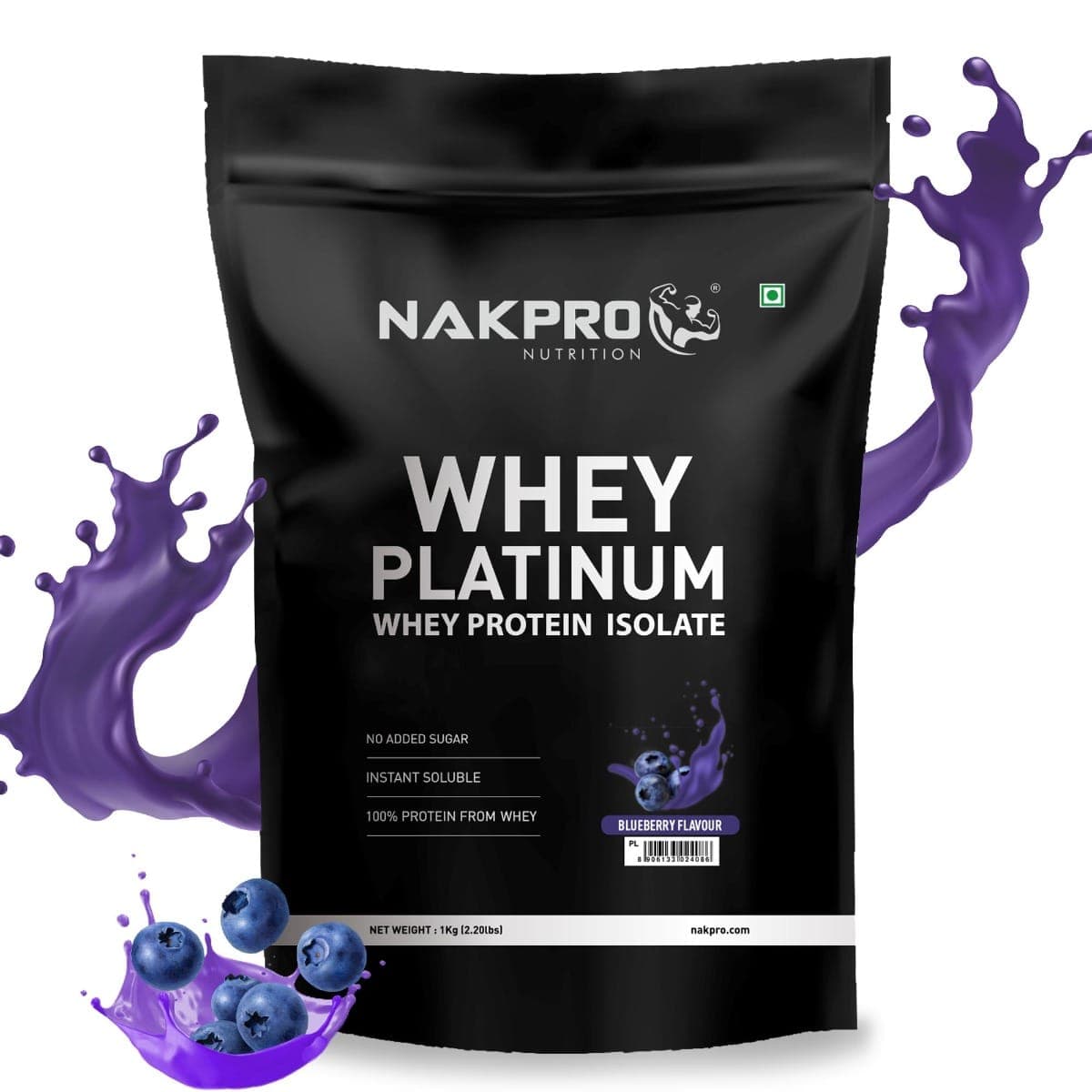 NAKPRO Platinum Whey Protein Isolate 1kg Blueberry | 28g Protein, 6.4g BCAA | Trustified Certified 100% Authentic Supplement Powder &amp;amp; No Adulteration | Low Carbs, Fast Absorbing Whey Protein Powder NAKPRO Platinum Whey Protein Isolate 1kg Blueber - Nutrition and Fitness Supplements | Buy online on ZillyBuy