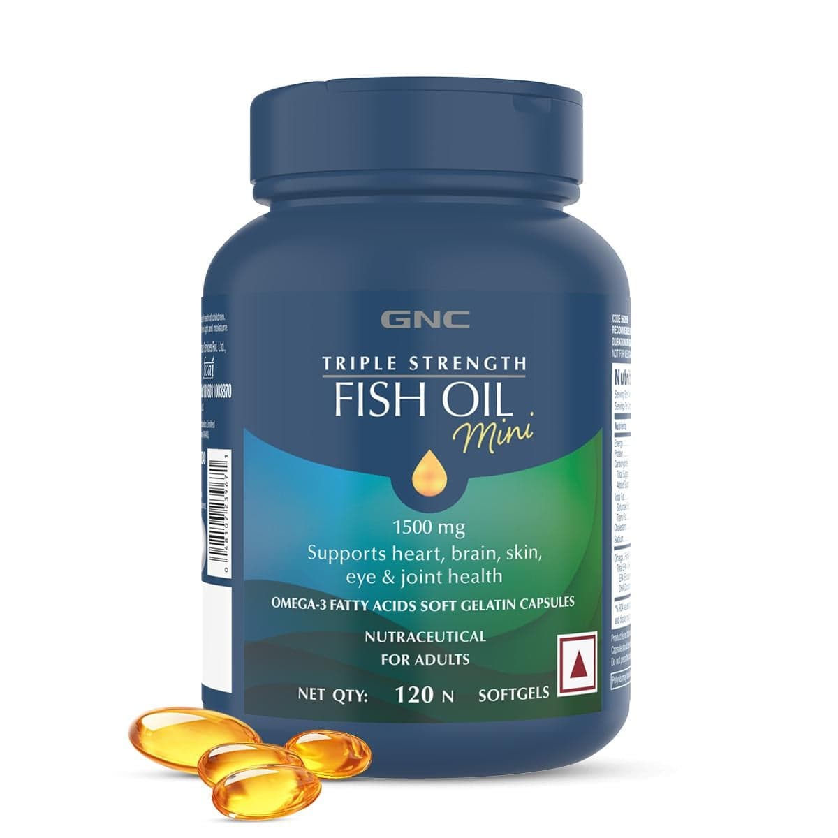 GNC Triple Strength Fish Oil Mini Omega 3 Capsules for Men & Women | 900mg EPA & DHA | Improves Memory | Protects Vision | No Fishy Aftertaste | Supports Family Health | USA Formulated | 120 Softgels