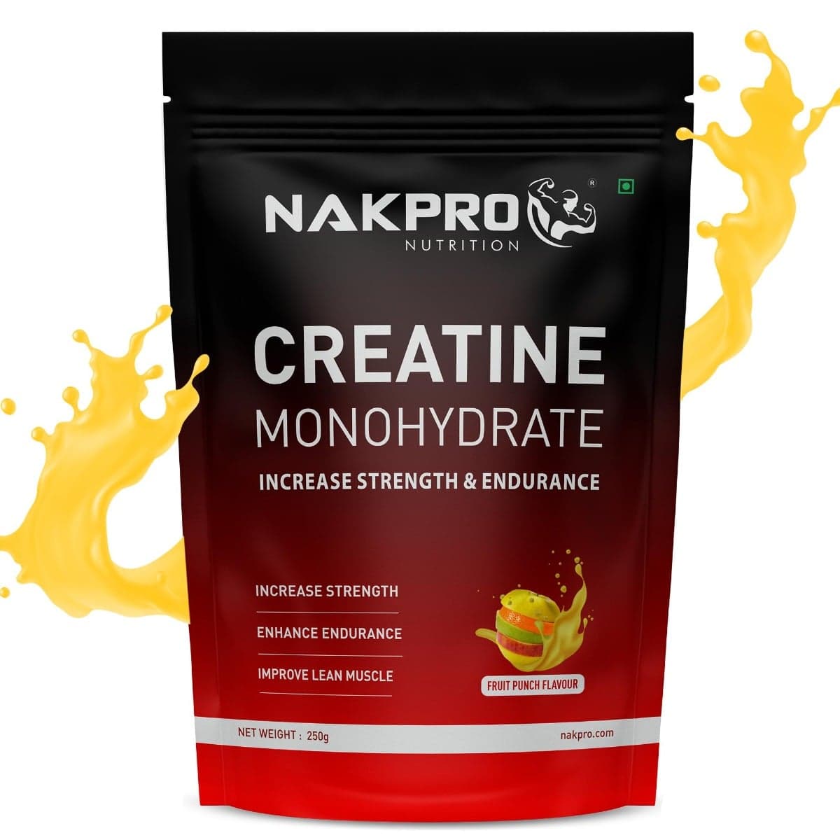 NAKPRO Micronised Creatine Monohydrate Powder (250g, Fruit Punch) | 3g Creatine/Serving | Trustified Certified for Accuracy & Purity | Rapid Absorption Pre/Post Workout Supplement for Muscle Repair & Recovery | Supports Athletic Performance - Nutrition and Fitness Supplements | Buy online on ZillyBuy
