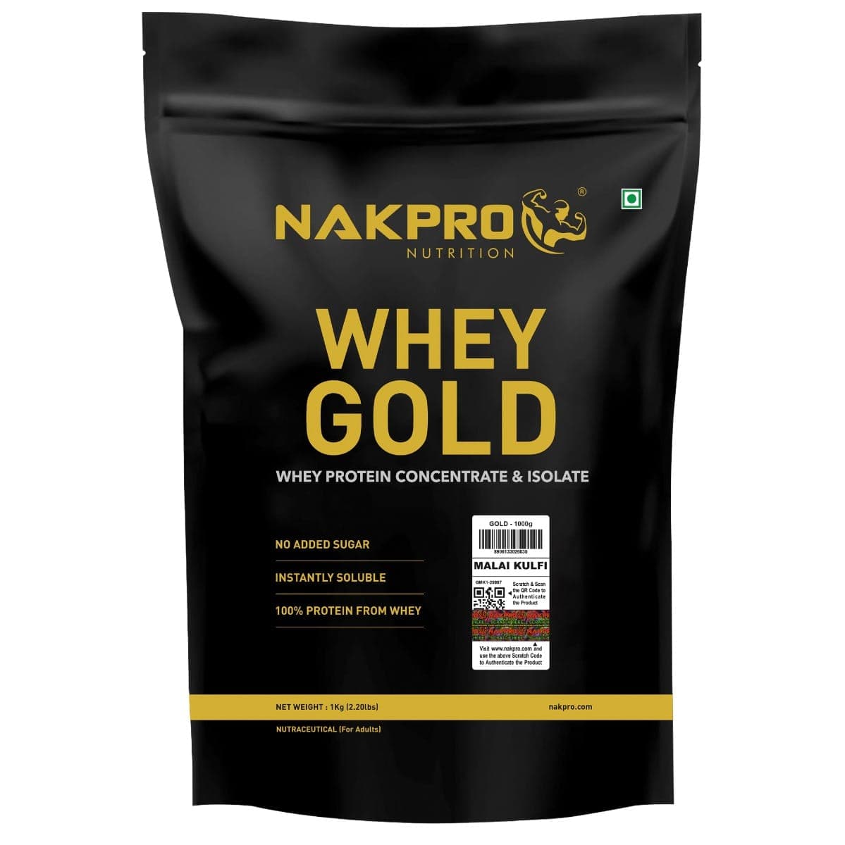 NAKPRO Gold Whey Protein Concentrate and Isolate 1kg Malai Kulfi | 25.5g Protein, Trustified Certified Supplement Powder | Fast Absorbing Whey Protein Powder - Nutrition and Fitness Supplements | Buy online on ZillyBuy
