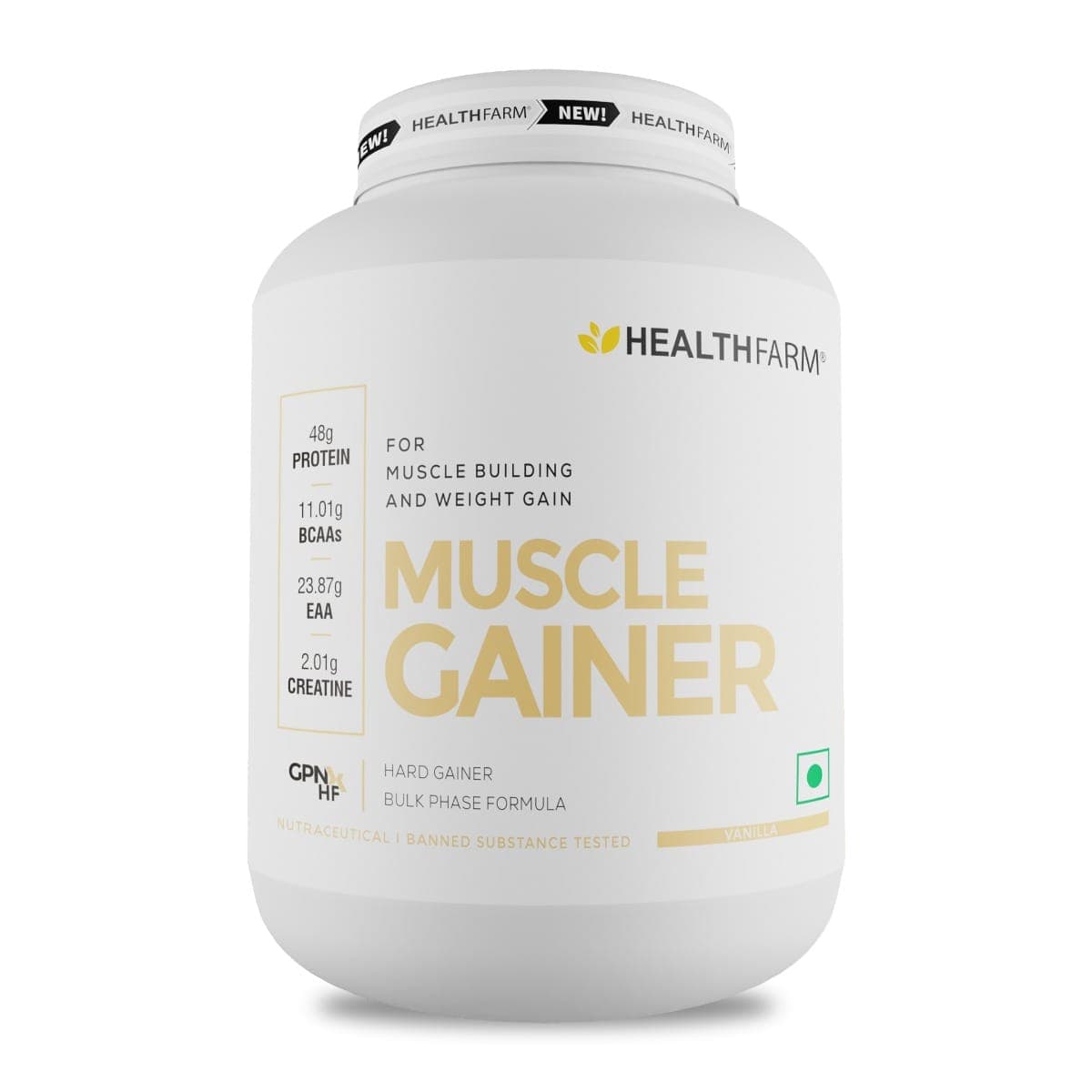 Healthfarm Muscle Gainer Vanilla 3kg | Hard Gainer Bulk Phase Formula - Nutrition and Fitness Supplements | Buy online on ZillyBuy
