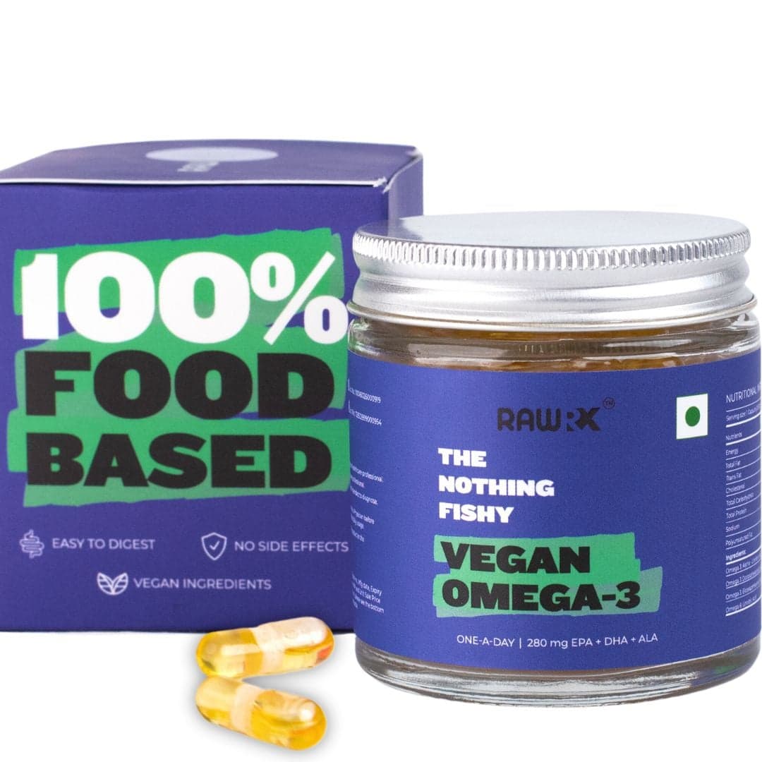 RawRX Vegan Omega 3,500 mg EPA DHA ALA Fatty Acids, 30 Capsules, 100% Vegetarian Algae Oil, Better than Fish Oil, Best for Pre Workout, Hair & Skin, Heart & Joint Support Supplement for Men & Women