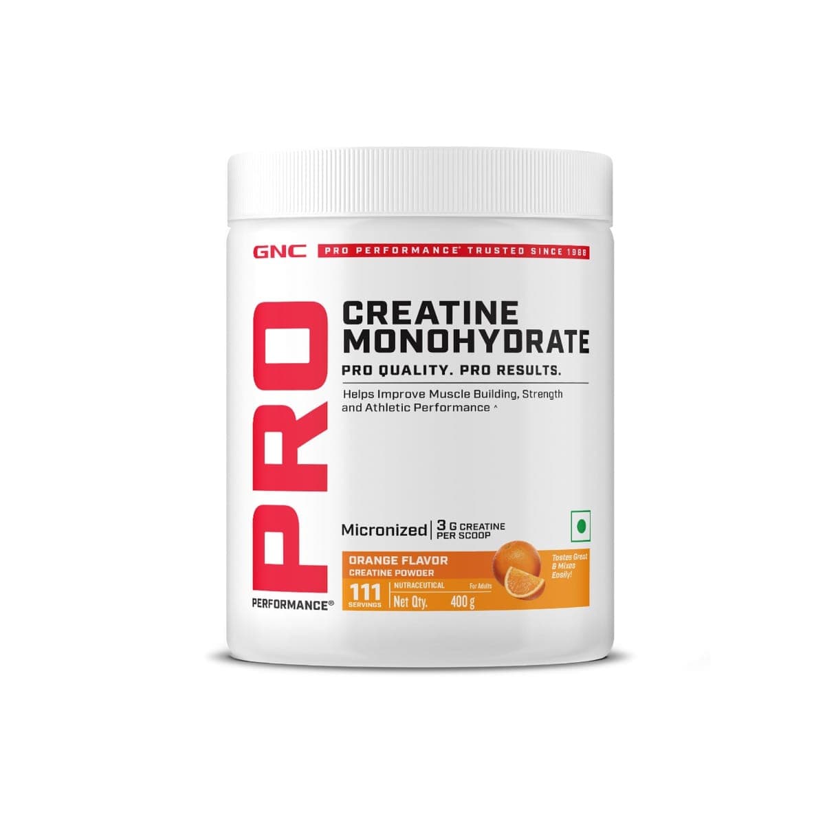 GNC Pro Performance Pure Micronized Creatine Monohydrate | 400 gm | Instantized | Fuels Muscles | Increase Muscle Mass | Rapid Absorption | Lab Tested | Orange | Boosts Athletic Performance | Imported