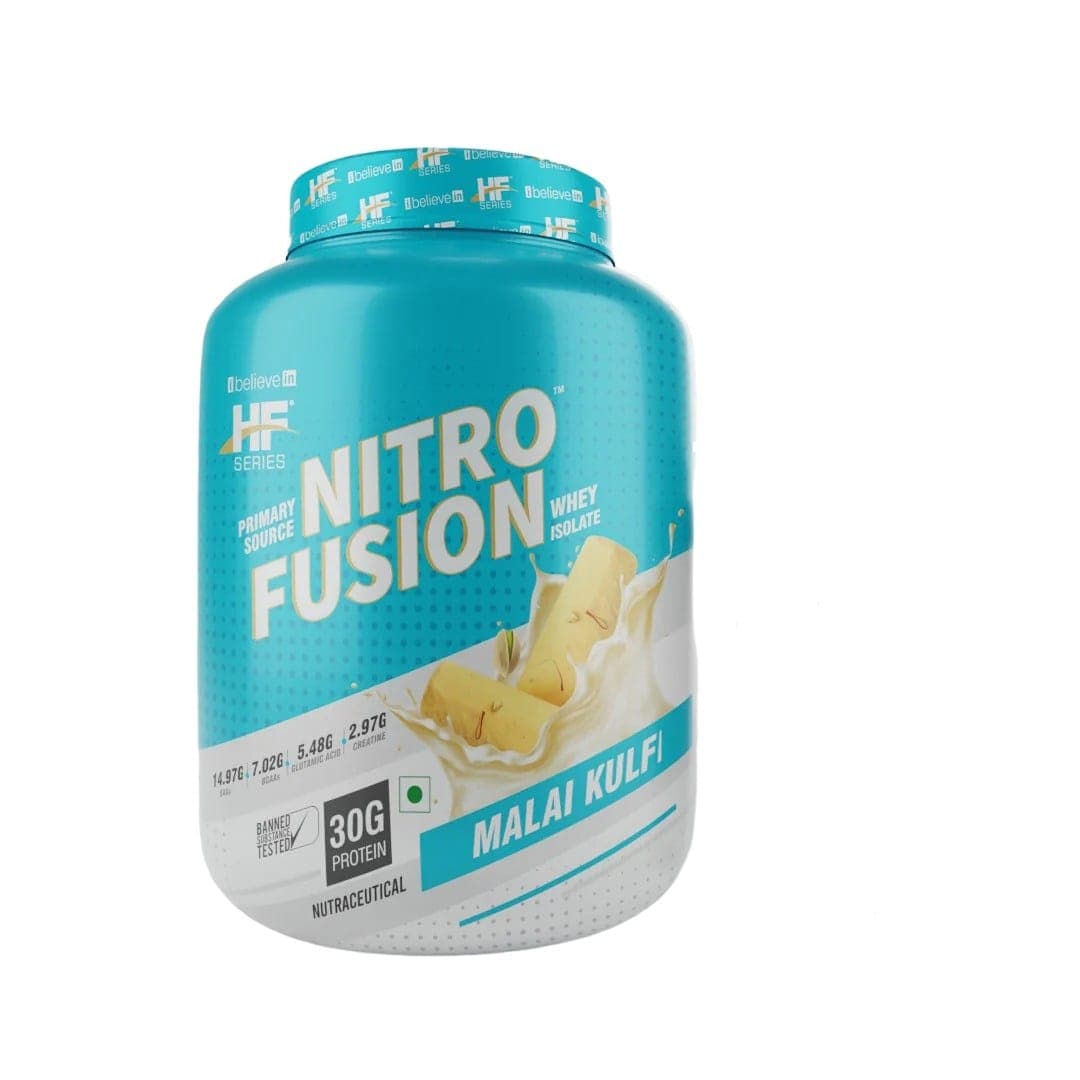 HF Series Nitro Fusion Whey protein Isolate with Creatine, EAA and glutamine|30G PROTEIN|44 servings|2kg-4.4lbs|Flavour-Malai Kufi HF Series Nitro Fusion Whey protein Isolate with Creatine, EAA and glutamine|30G PROTEIN|44 servings|2kg-4.4lbs|Flavour-Mal - Nutrition and Fitness Supplements | Buy online on ZillyBuy