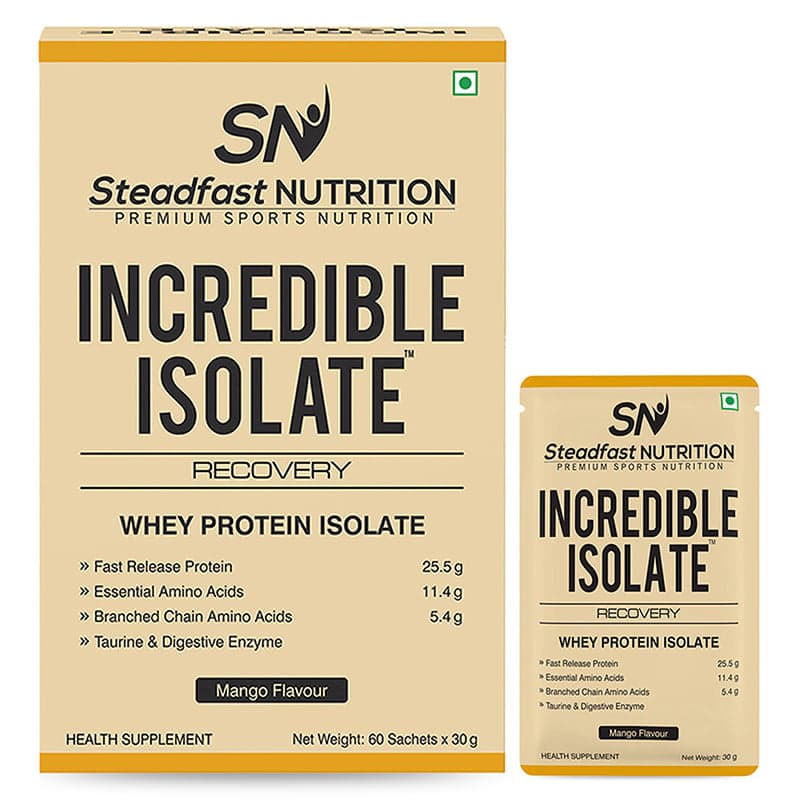 Steadfast Nutrition Incredible Isolate Whey Isolate Protein | 100% Pure Isolate Powder with 25g Protein |Muscle Building & Weight Loss Supplement|Instant muscle recovery |1800g (Mango, 60 Sachets - Nutrition and Fitness Supplements | Buy online on ZillyBuy