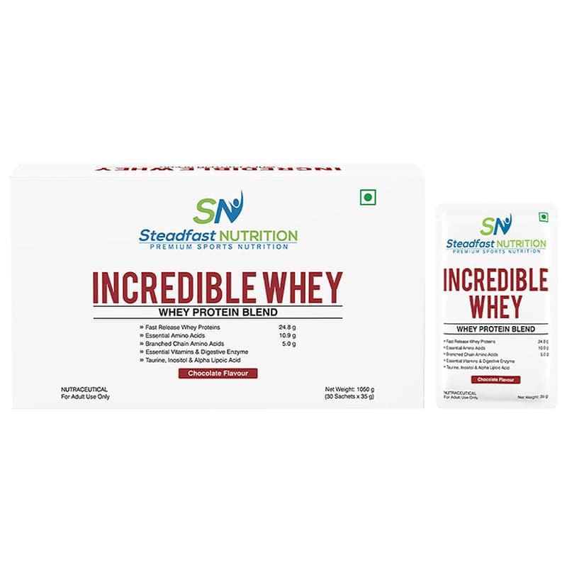 Steadfast Nutrition Incredible Whey Protein| Isolate and Concentrate Fast release Protein Powder for Men and Women No added preservatives (Chocolate, Pack of 30 Sachets) - Nutrition and Fitness Supplements | Buy online on ZillyBuy