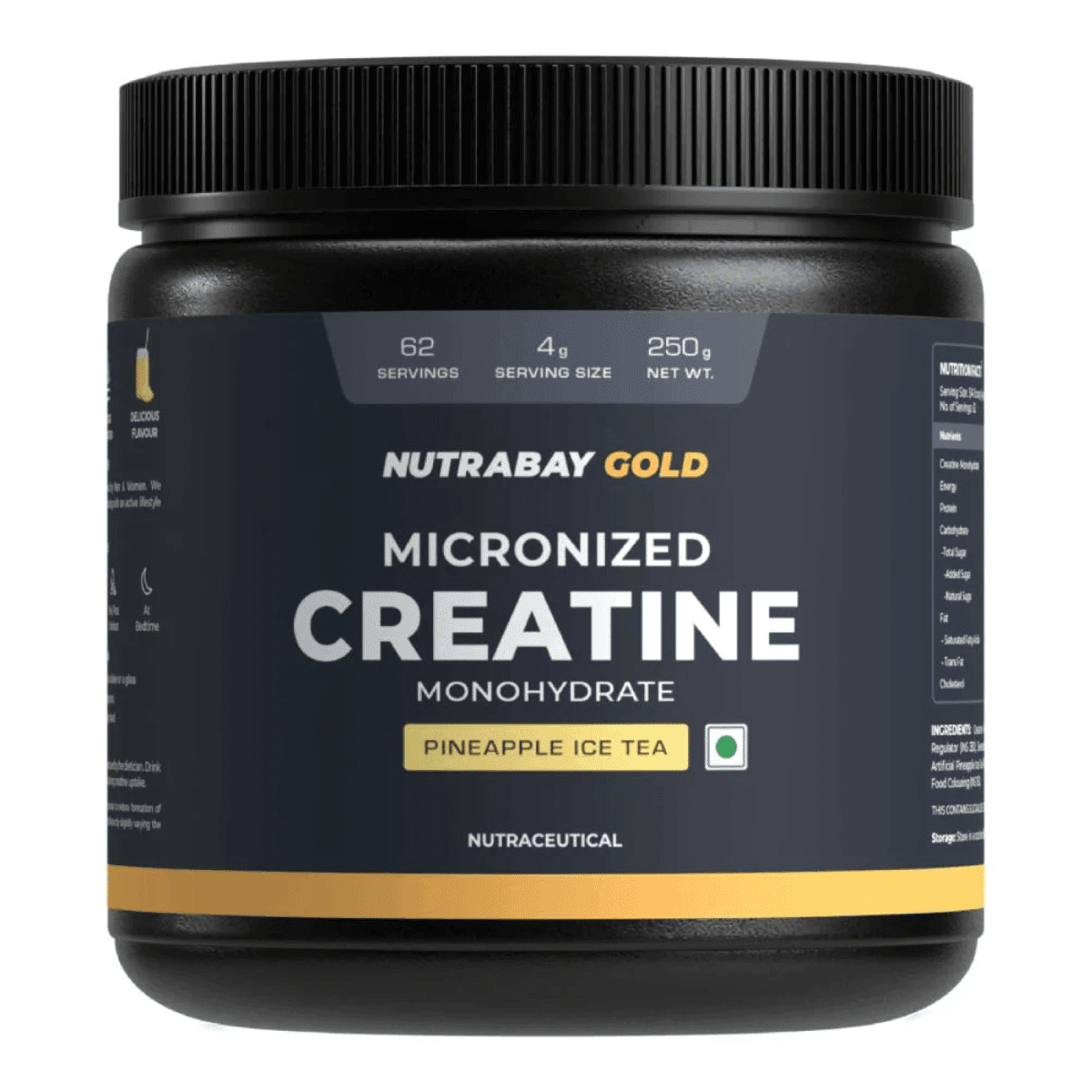 Nutrabay Gold Micronised Creatine Monohydrate - 250g, Pineapple Ice Tea Flavor | Pre/Post Workout Supplement, Muscle Repair & Recovery | Supports Performance & Power | Flavoured Creatine Amino Acid - Nutrition and Fitness Supplements | Buy online on ZillyBuy
