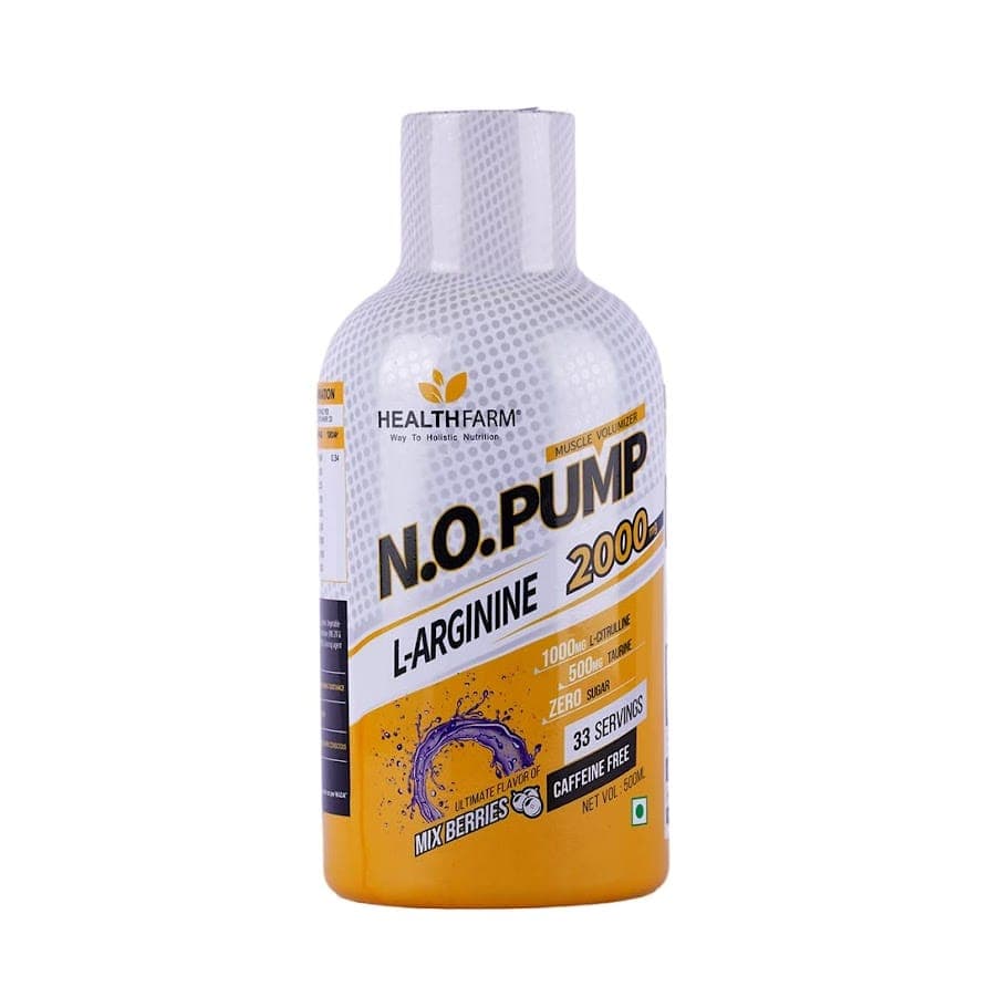Healthfarm Nitric Oxide Liquid Supplement With L Arginine & L Citrulline for Muscle Growth, Pumps, Vascularity, & Energy -33 servings|450ml (MIX BERRIES) - Nutrition and Fitness Supplements | Buy online on ZillyBuy
