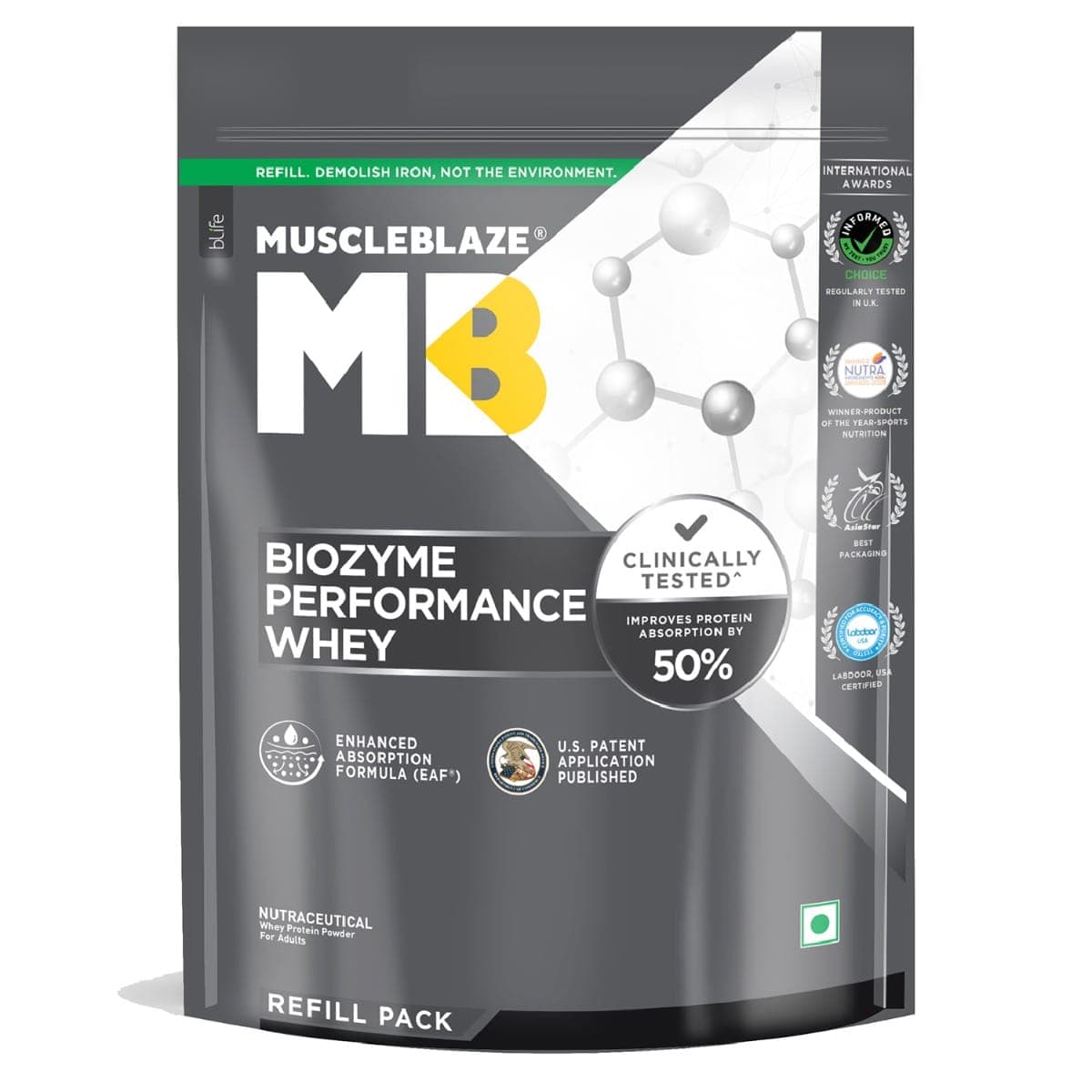 MuscleBlaze Biozyme Performance Raw Whey Protein | Clinically Tested 50% Higher Protein Absorption | Informed Choice UK, Labdoor USA Certified &amp;amp;amp; US Patent Filed EAF® (Unflavoured, 1 kg / 2.2 lb) MuscleBlaze Biozyme Performance Raw Whey Protei